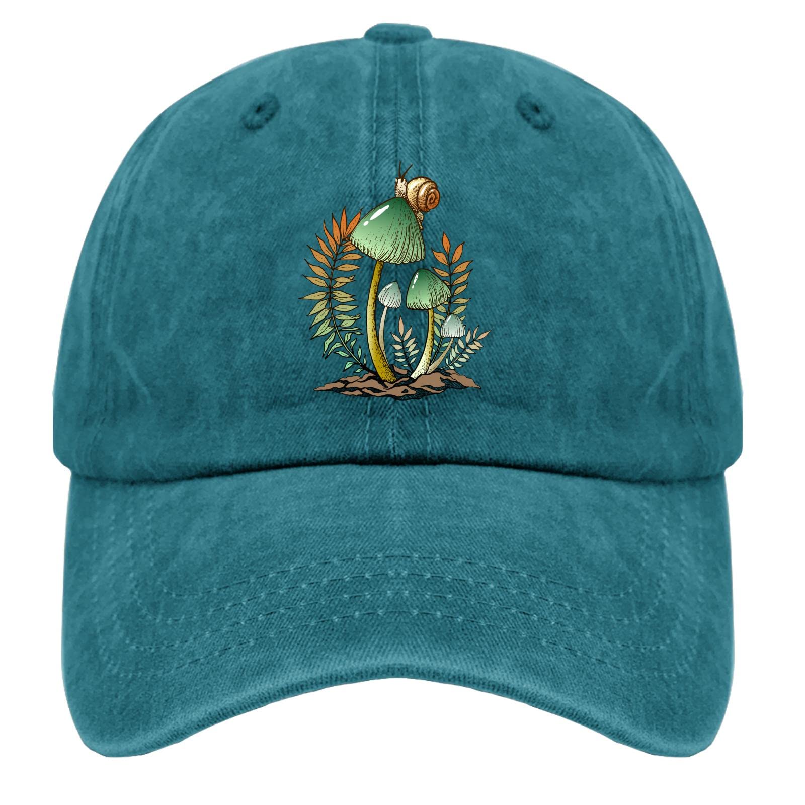 Tkpa Mol Unisex Cyan Blue Dad Hats Mushrooms Snail Trucker Hats For Men Fashion Washed Denim Adjustable