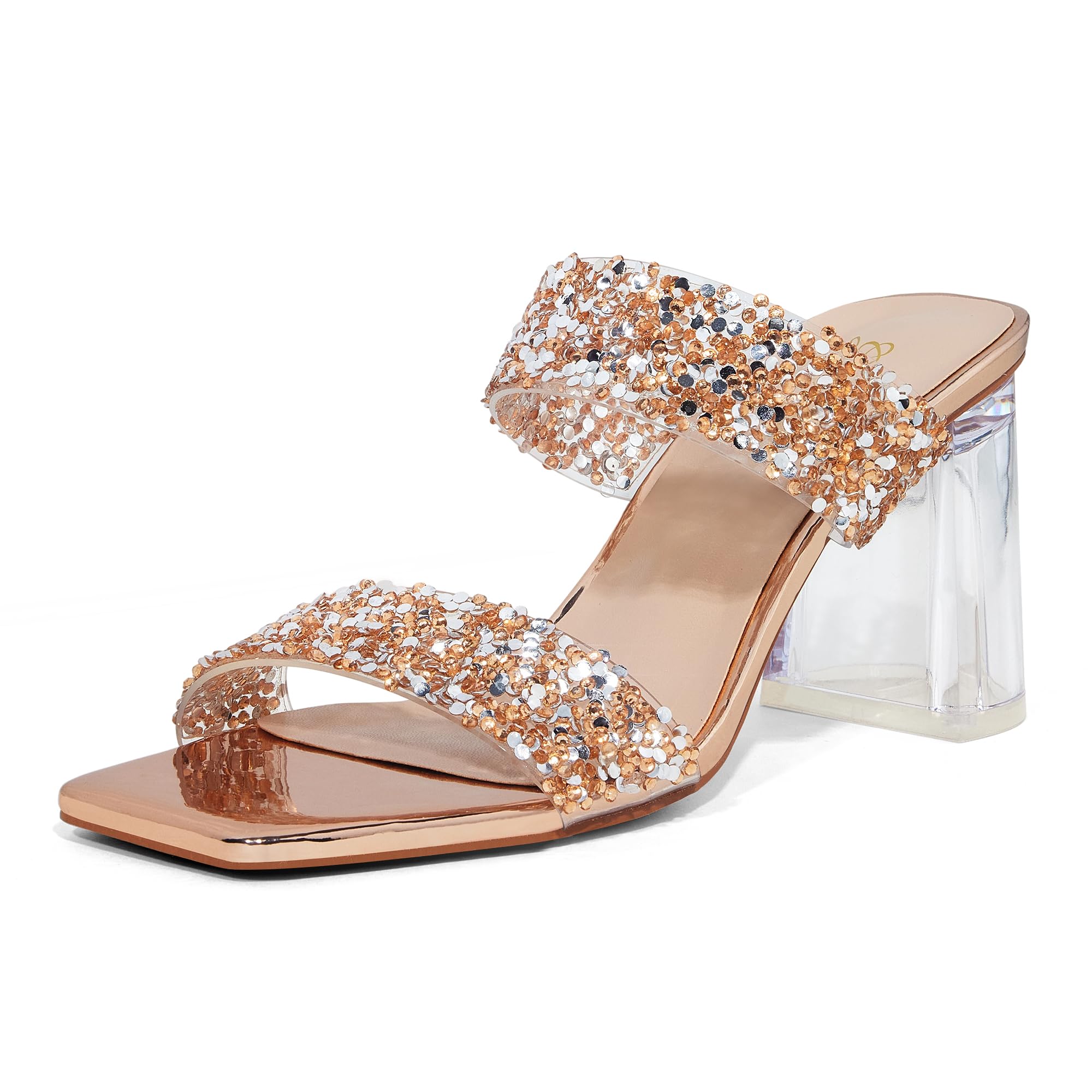 GENSHUO High Chunky Heels for Women Fashion Comfort Slip on Square Open Toe Block Heel Sandals Two Strap Backless Mules