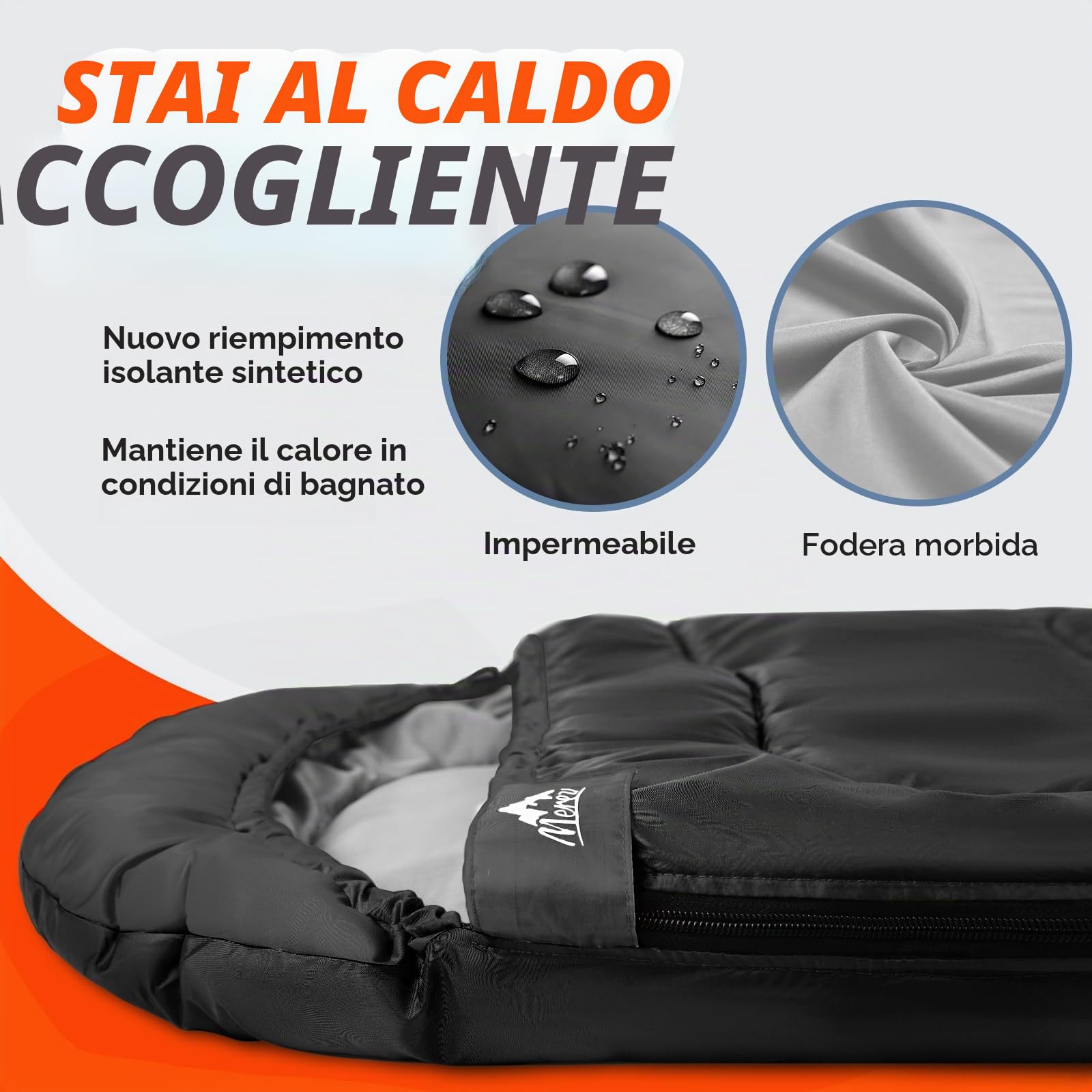 MEREZA Sacchi a pelo XL per uomo doppio sacco a pelo adulto ampio sacco a pelo per campeggio grandi e alti sacchi a pelo grande 2 persone sacco a pelo king size caldo freddo