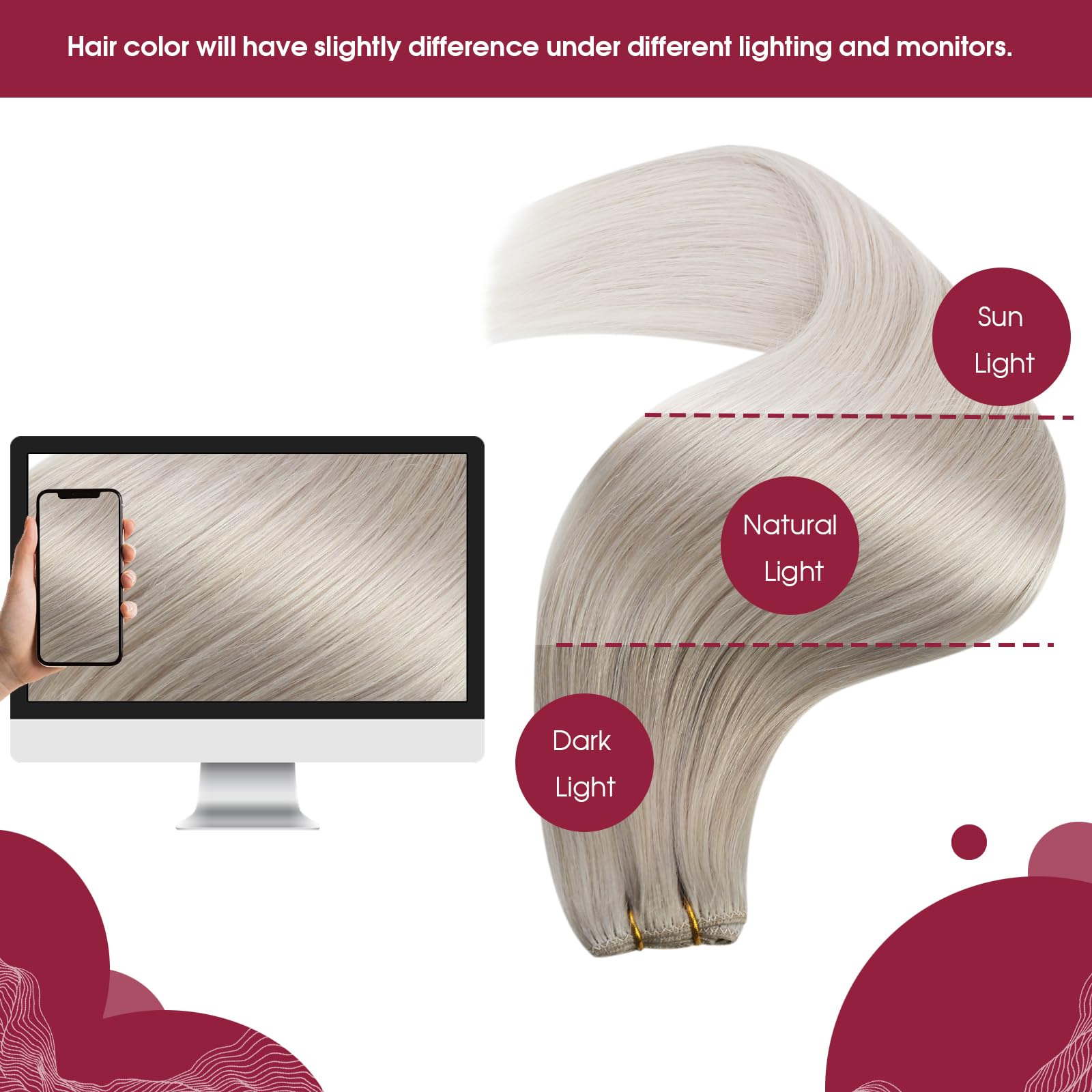 Vivien Extensions Echthaar Tressen Blond 45cm Remy Menschliches Haar Extensions Weft Platinblond für Frauen 100g #60