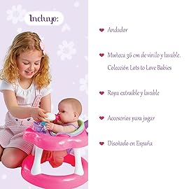 JC Toys Lots to Love Babies 14 Doll and Walker | Wheeled Walker Gift Set and Accessories | Posable & Waterproof | Ages 2+ (16198), Pink