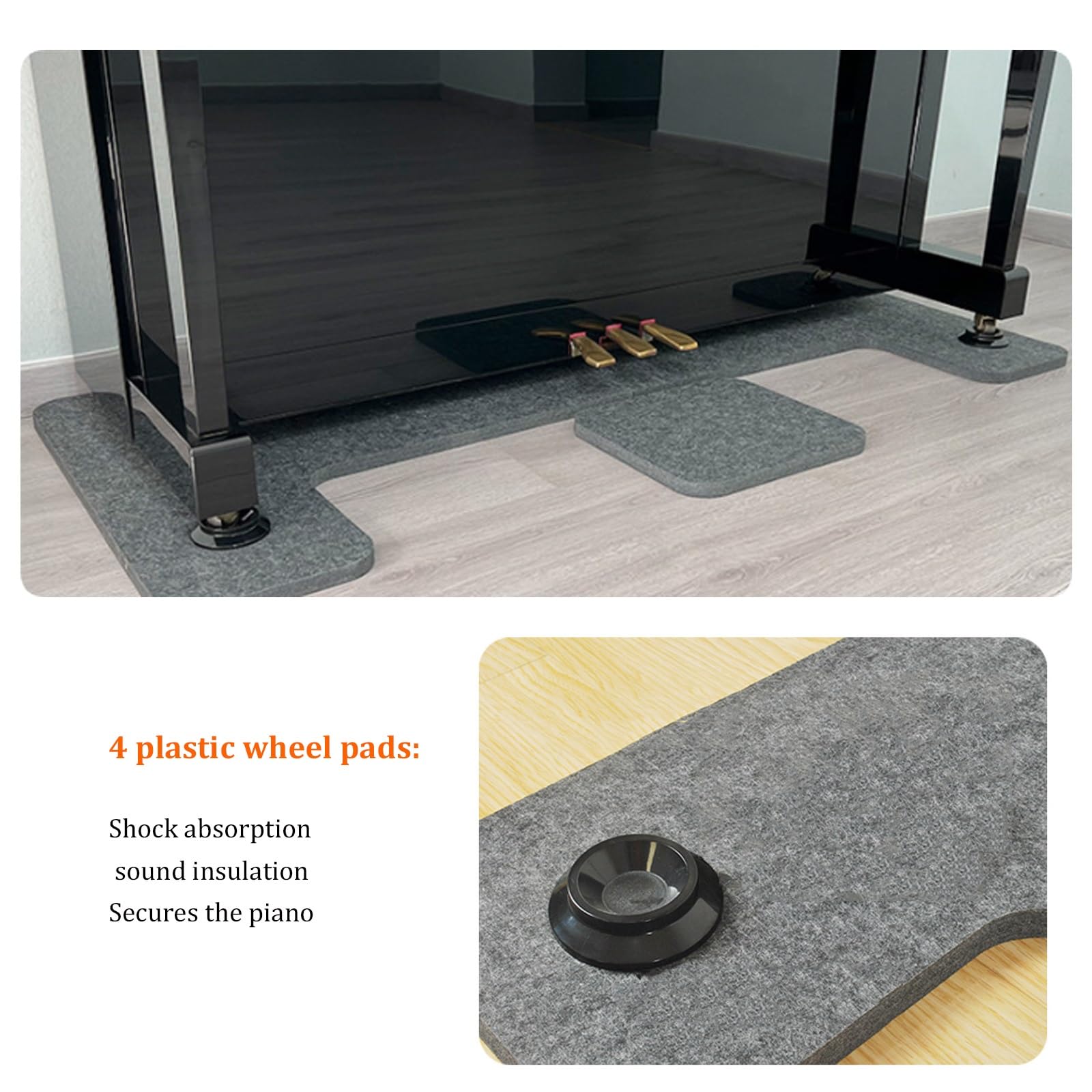 Tappeto fonoassorbente per pianoforte, set di tappetino e pannello posteriore per pianoforte verticale, kit di tappetini fonoassorbenti spessi con 4 piedini, coperte acustiche