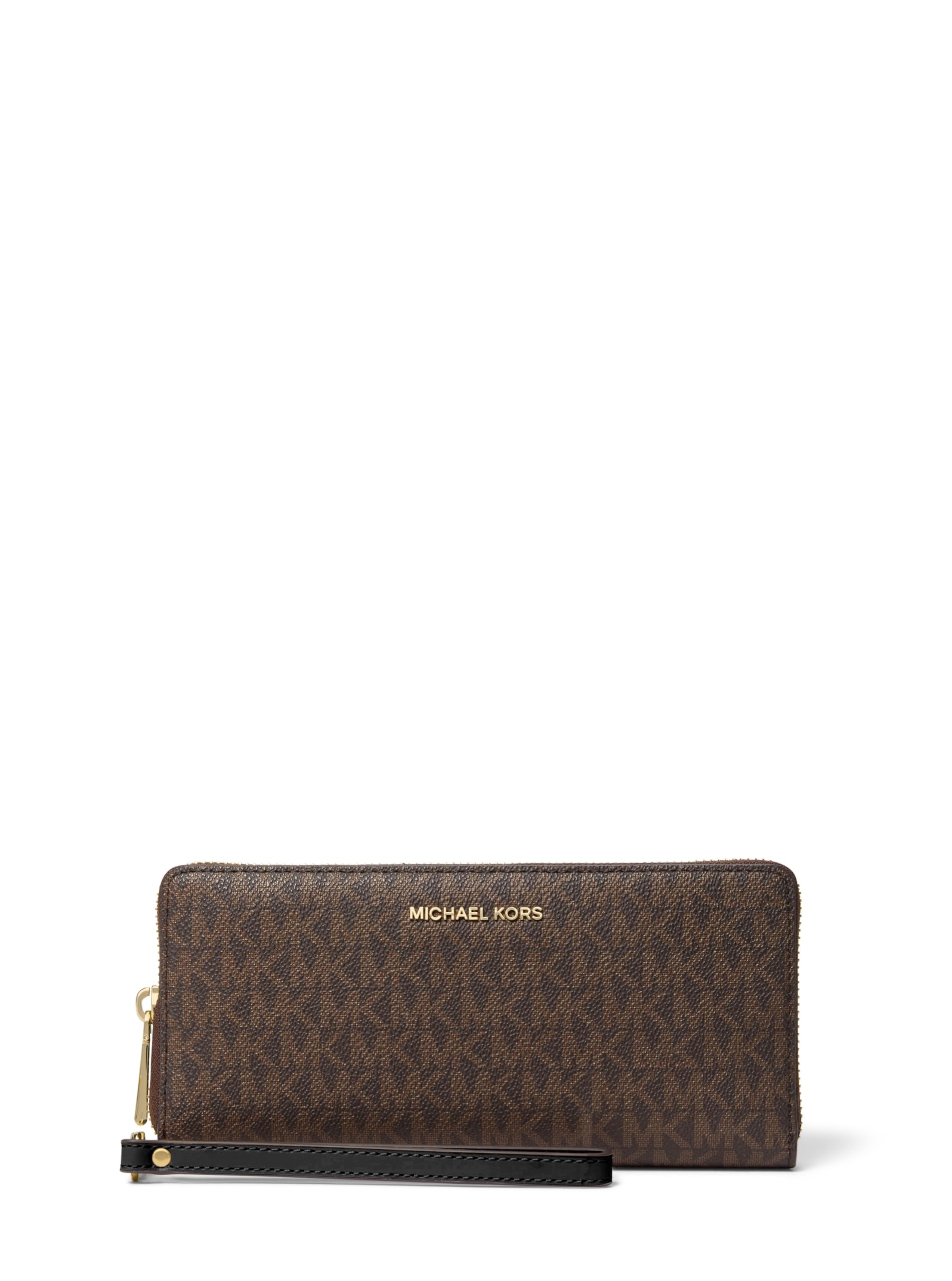 Michael Kors Women's Jet Set Travel Continental, Gold-tone Hardware/Mk Signature Coated Twill/Brown/Black, One Size, Jet Set Travel Continental