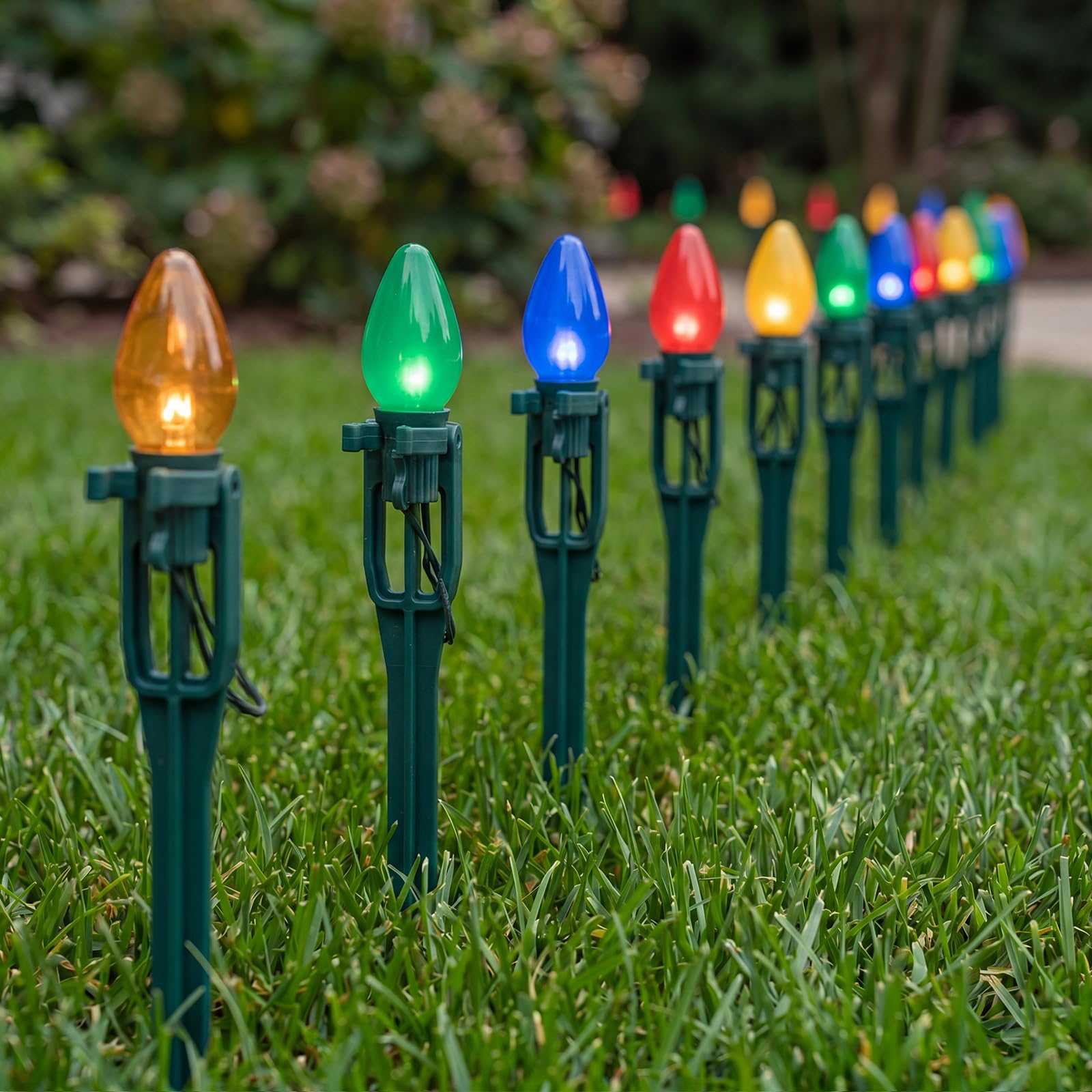 Suzile Pali luminosi natalizi in plastica, alti 38 cm, per luci natalizie C7 C9, universali, per giardino, prato, sentiero, passerella, vacanze (verde, 150 pezzi)