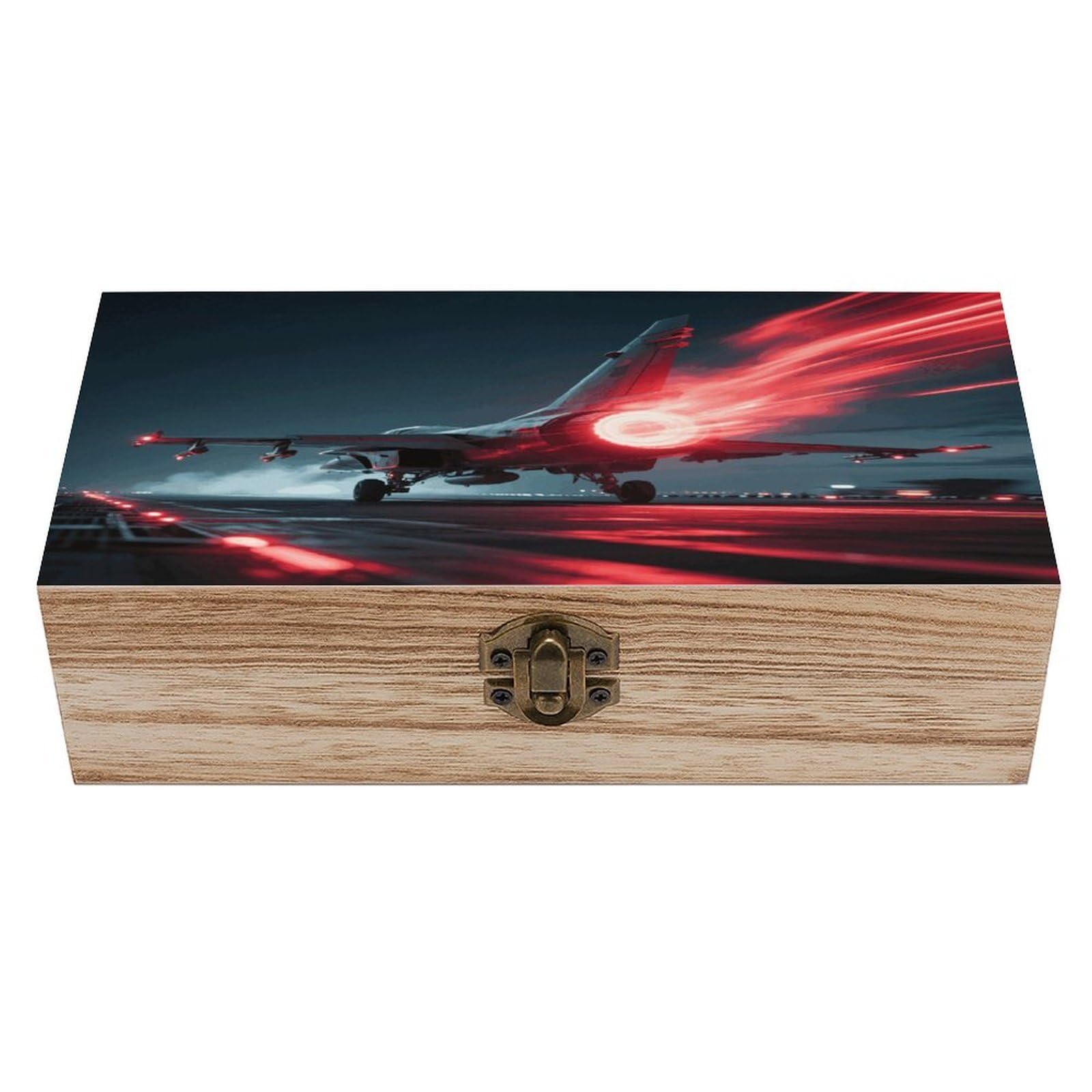 VstaDank Red Flame Fighter Wooden Storage Box Vintage Style Wooden Storage Case with A Hinged Lid Memory Treasure Boxes Decorative Jewelny Photos for Organizer 7.9 * 3.7 * 2.3 Inch