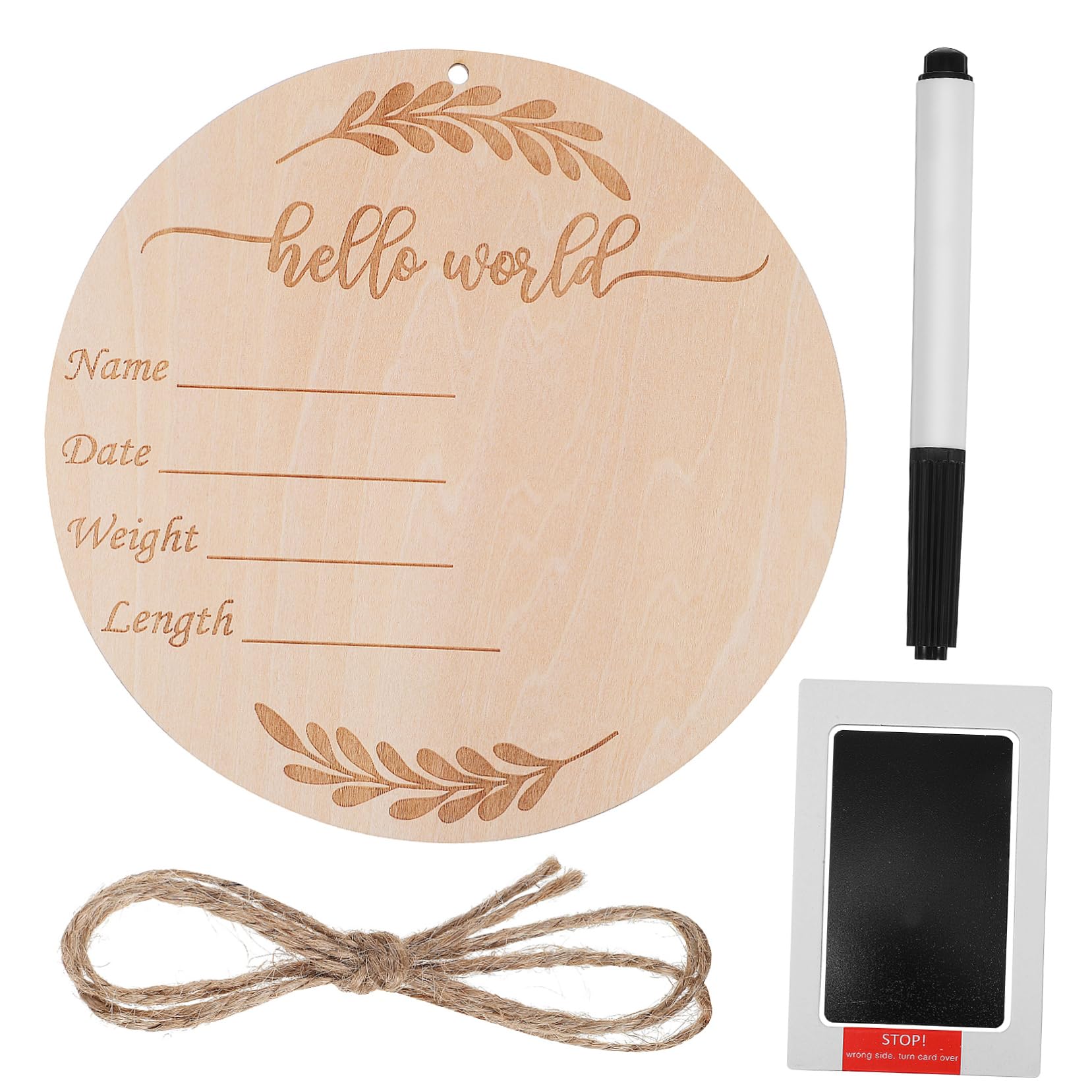 VANZACK 1Set Birth Announcement Board Wooden Milestone Sign with Lanyard Ink Pad Pen for Newborn Photo Props and Nursery Decoration