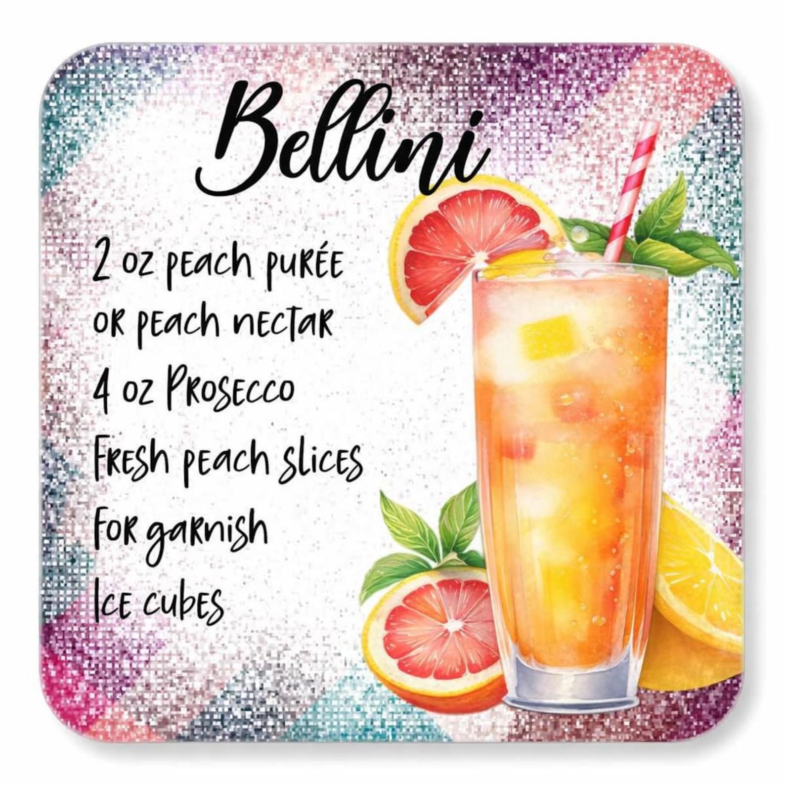 Half A Donkey Multicolor Bellini Recipe Coaster