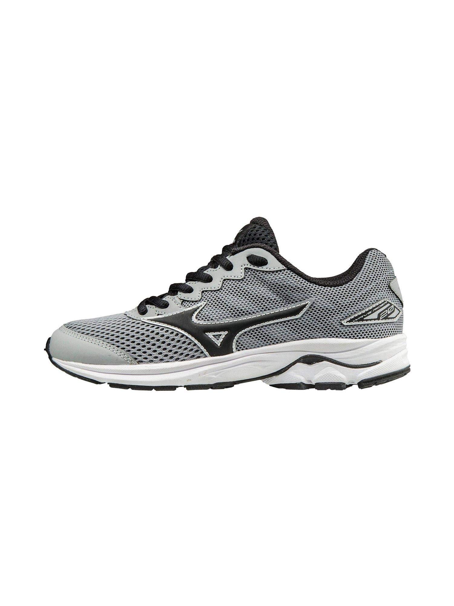 Mizuno Boy's Wave Rider 20 Jr Running Shoe, Light Grey/Black, 3 D US Little Kid