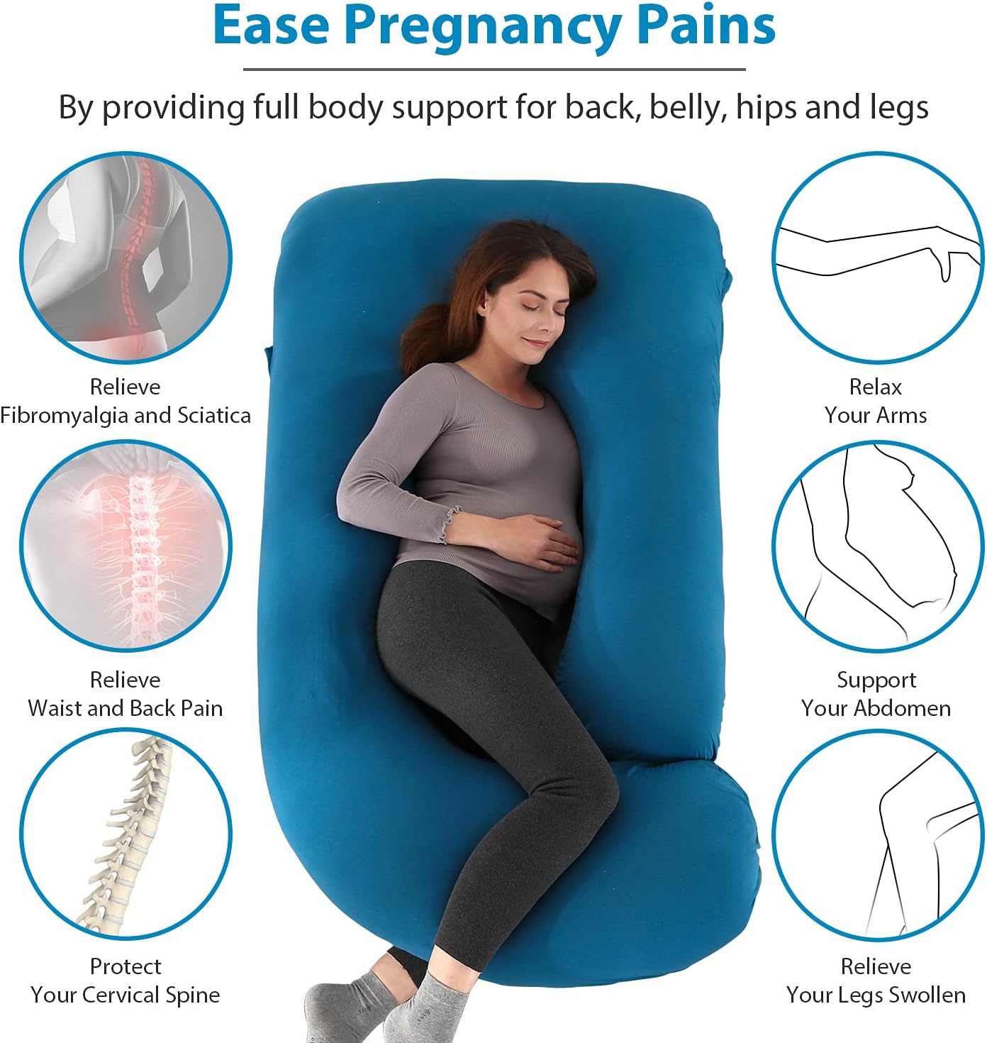 BATTOP Pregnancy Pillows Full Body Maternity Pillow for Sleeping with Washable Cover,Support for Back, Hips, Legs, Belly for Pregnant Women (Knit-Blue)