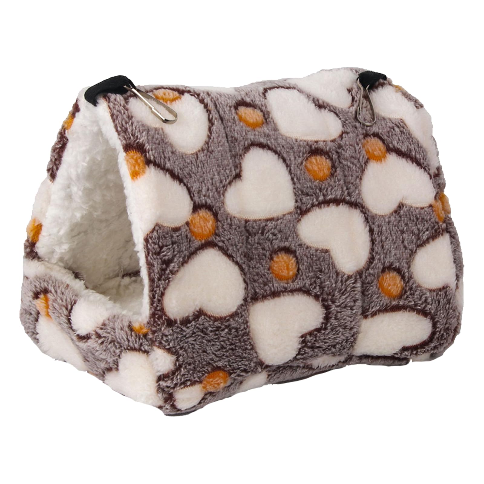 WanFengXue Small Pet Hanging Hammock Nest (17 * 15cm) - Cozy Plush Hideout for Hamsters Guinea Pigs Rats Small Birds, Soft Plush Lining, Warm Cave, Washable, Cage Toy (Coffee Heart)