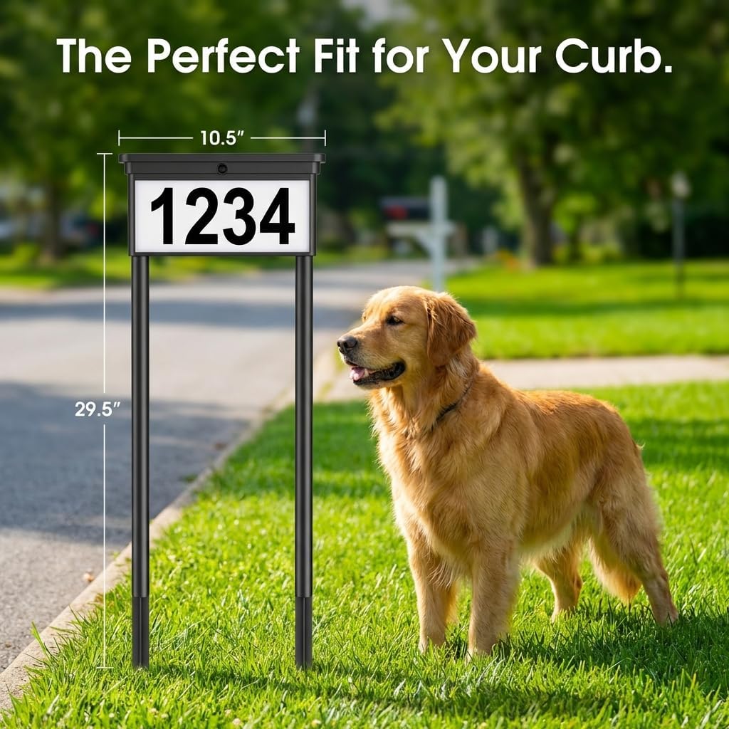 2-Pack Solar Address Signs for Yard: 29" Double-Sided Lighted House Numbers, 12 Color Modes, Ideal for Driveway Entrance Symmetry, Waterproof LED Address Plaque, 8 Sets Numbers & 4 Sets Letters
