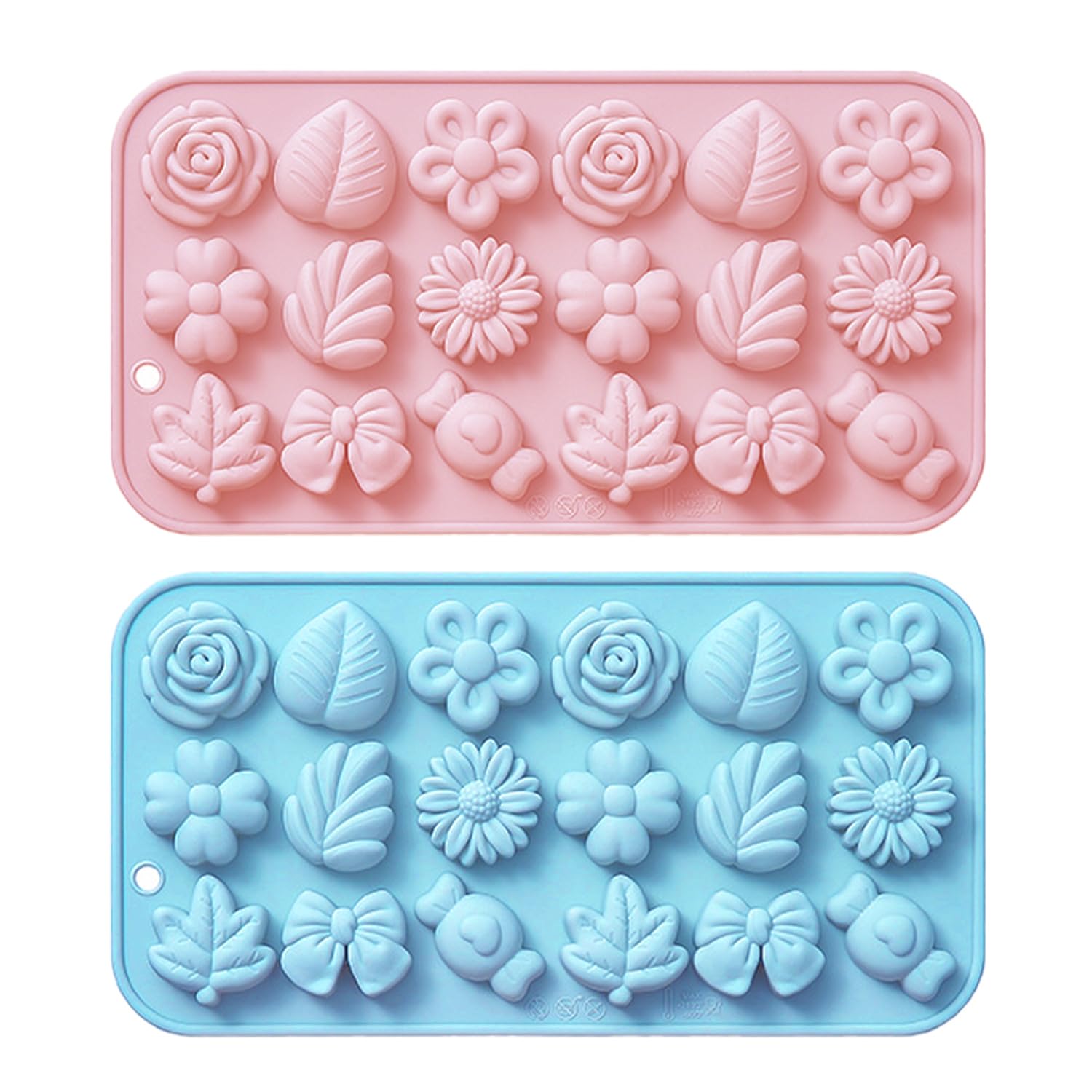 SYEYCW 2 Pcs Silicone 3D Flower Chocolate Molds, Reusable 18 Cavity Non Stick Moulds, for Wax Melts, Chocolate, Candy, Ice Cubes, Jelly, Soap, Dessert and Pudding