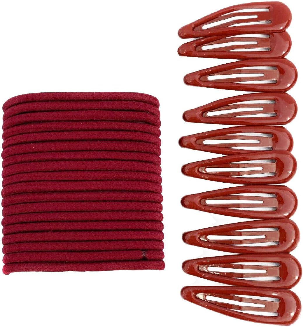 30 PCS Sleepie Elastics Hair Head Bands Snap Clips Hairbands Bobbles SCHOOL SET (Burgundy)