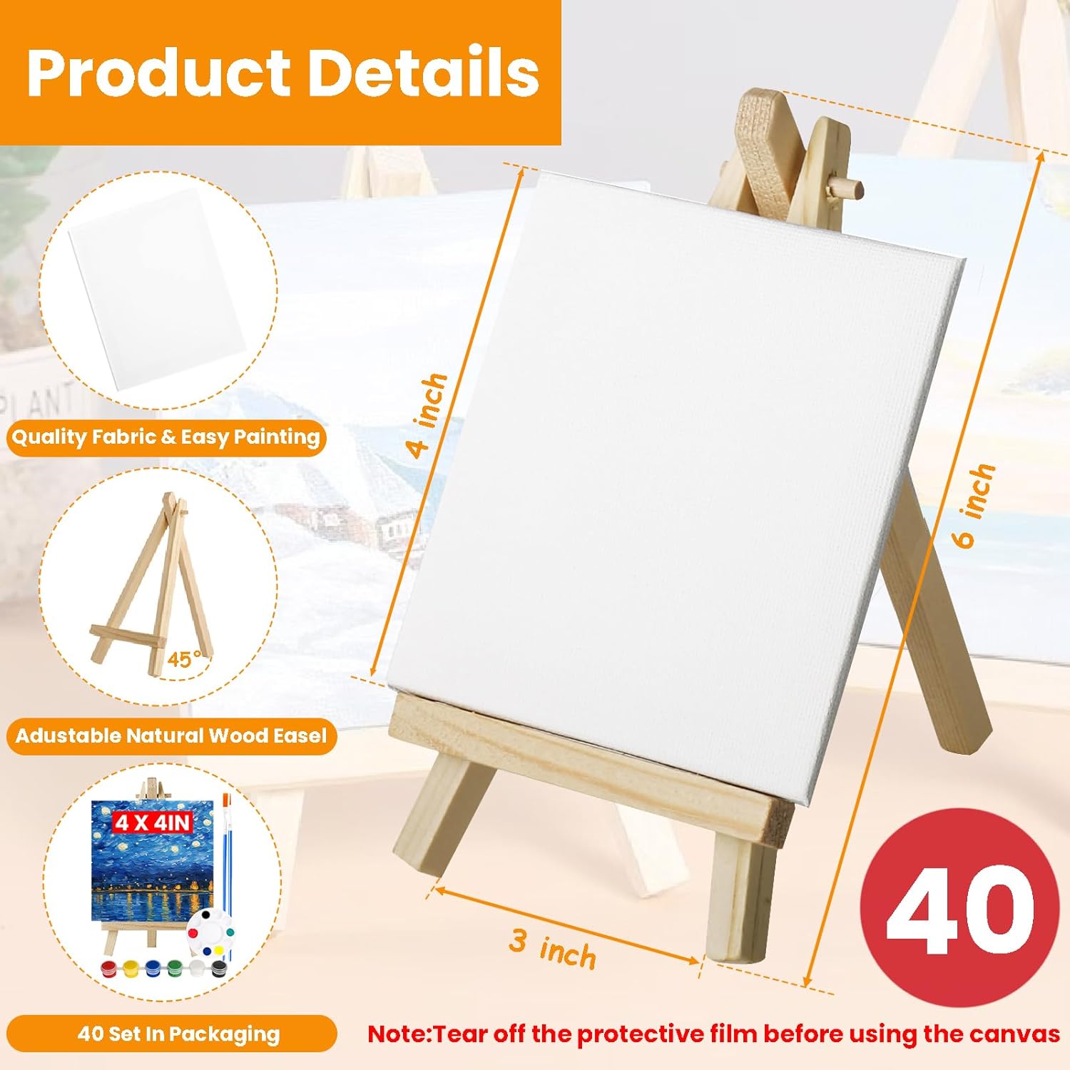 40 Set Mini Canvas Painting Kit, 4x4 Inch Mini Canvases for Painting with Easel, Paint Set, Palettes and Brushes, Small Canvas and Easel Set Bulk for Students Beginners Paint Party Favors