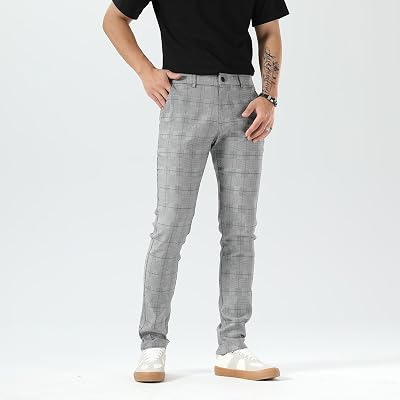Plaid&Plain Men's Plaid Pants Skinny Dress Pants for Nepal | Ubuy