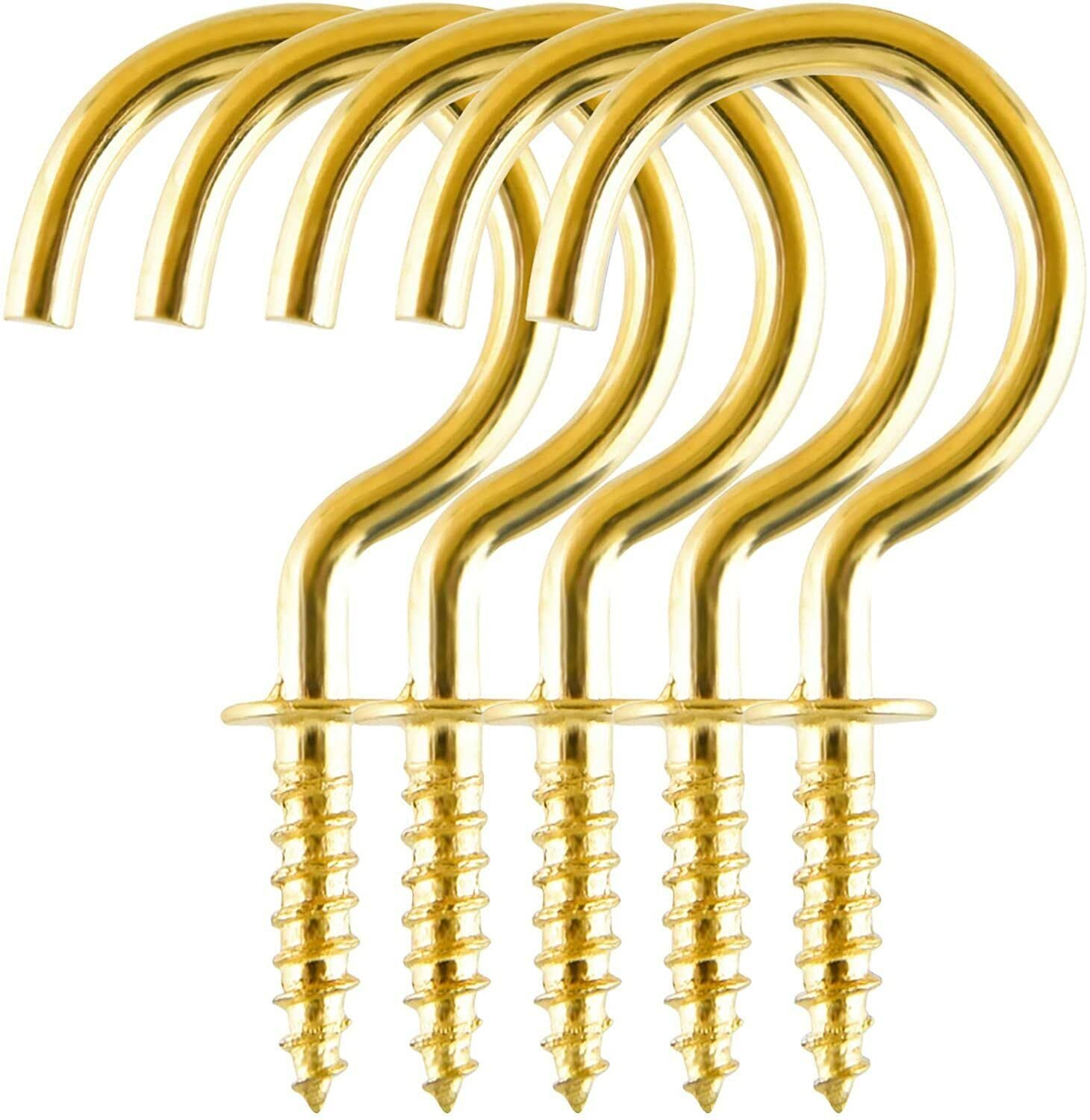 Sisi Uk Gold Sisi Uk® 20 Pack Cup Hook Ceiling Hooks, Brass Platted Screw-Plant Hooks, Kitchen Hooks, Cup Hooks Great For Indoor, Christmas Light Hooks & Outdoor Use (50Mm)