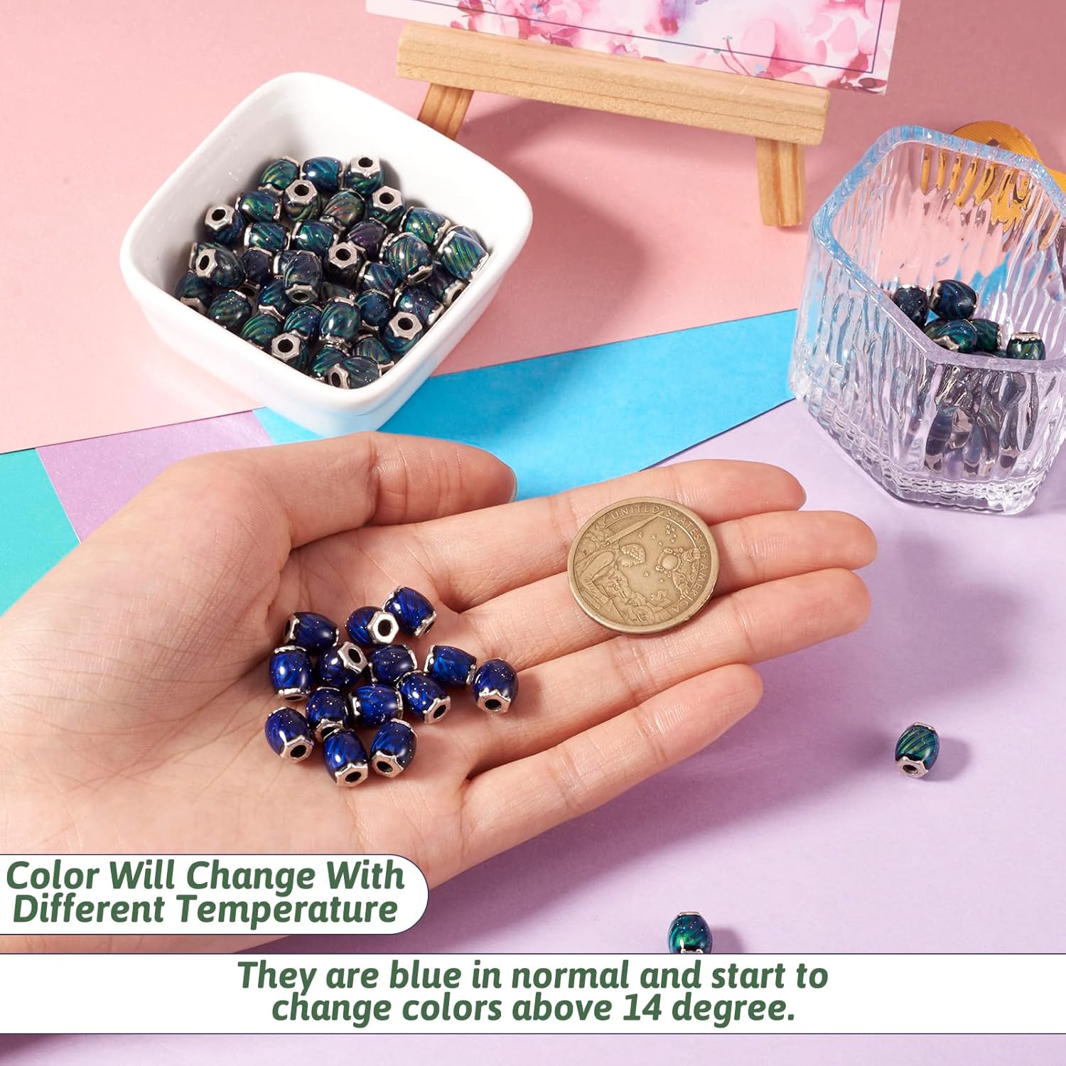 Craftdady 50pcs Faceted Barrel Crystal Glass Mood Beads Color Change by Temperature Sensing Spacer Beads with Brass Cores for Bracelet Necklace Choker Jewelry