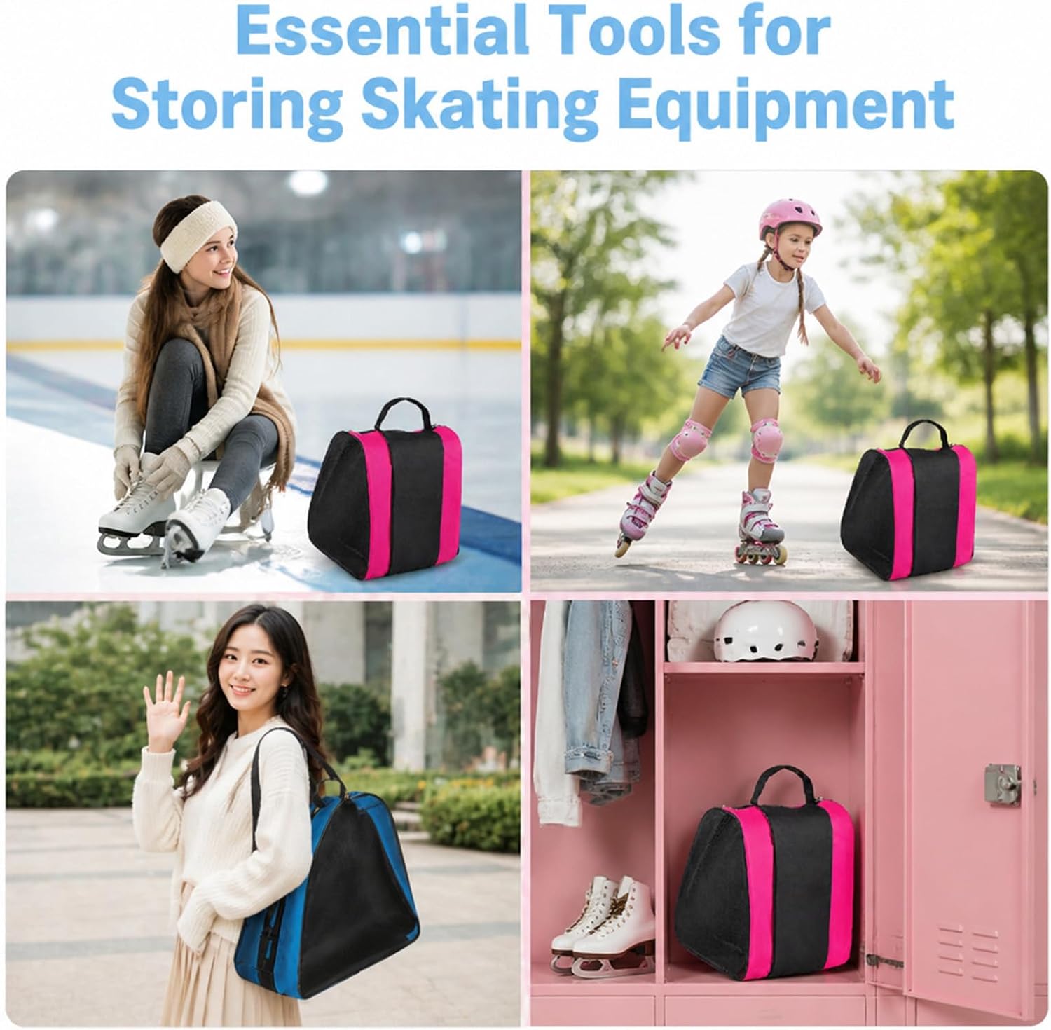 Roller Skate Bags, Oxford Cloth Ice Skates Storage Bag with Adjustable Shoulder Strap, 2 Pack Figure Skating Shoes Carry Bags Roller Blade Container, Roller Skate Accessories
