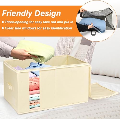 Miniatura 6 de boailydi Contenedor grande de almacenamiento de ropa de 60 L, almacenamiento de edredón con asas duraderas, caja de almacenamiento de manta de