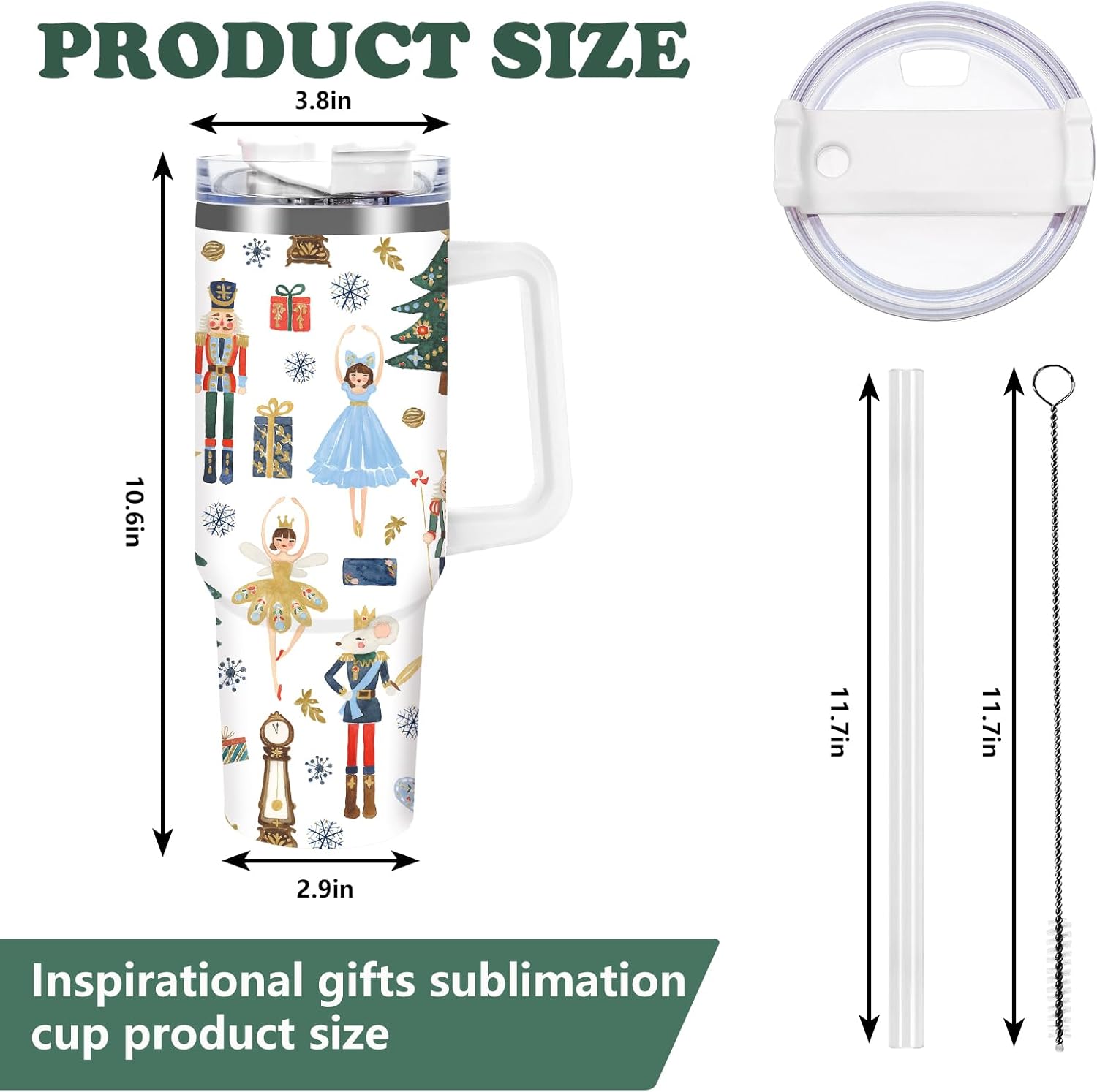 JarThenaAMCS Christmas Tumbler with Lid Straw 40 Oz Cartoon Nutcracker Stainless Steel Travel Tumbler Cup with Handle for Xmas Winter Iced Coffee Party Favor - Image 2