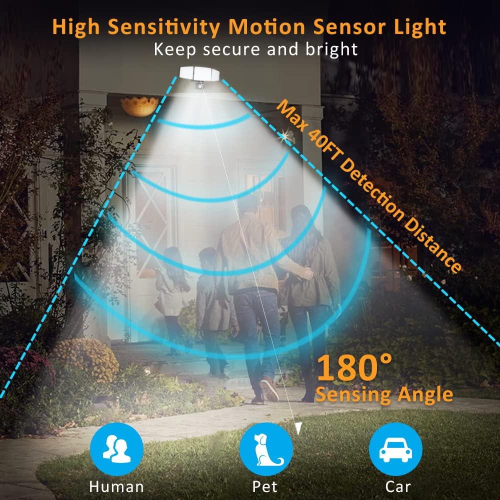DLLT 35W Plug in Motion Sensor Light Outdoor, LED Motion Security Lights with 3 Adjustable Heads, IP65 Waterproof Exterior Detected Flood Light for Garage, Yard, Porch, Patio, 6500k, (Black)