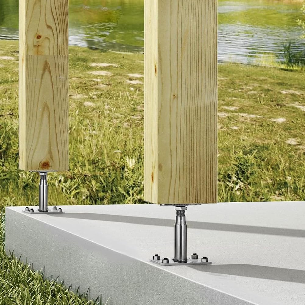 Lot de 4 Supports de Poteau Réglables, Galvanisés, 100-130 mm, pour Support Poteau Bois, Pied de Poteau Réglable, Clôtures, Pergolas, Abris
