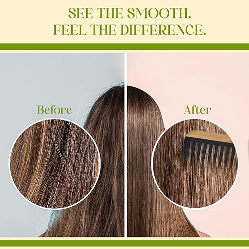 Miniatura 5 de OREN'S - Peine de baquelita de bambú, diseño de dientes anchos antiestático para cabello grueso y encrespado