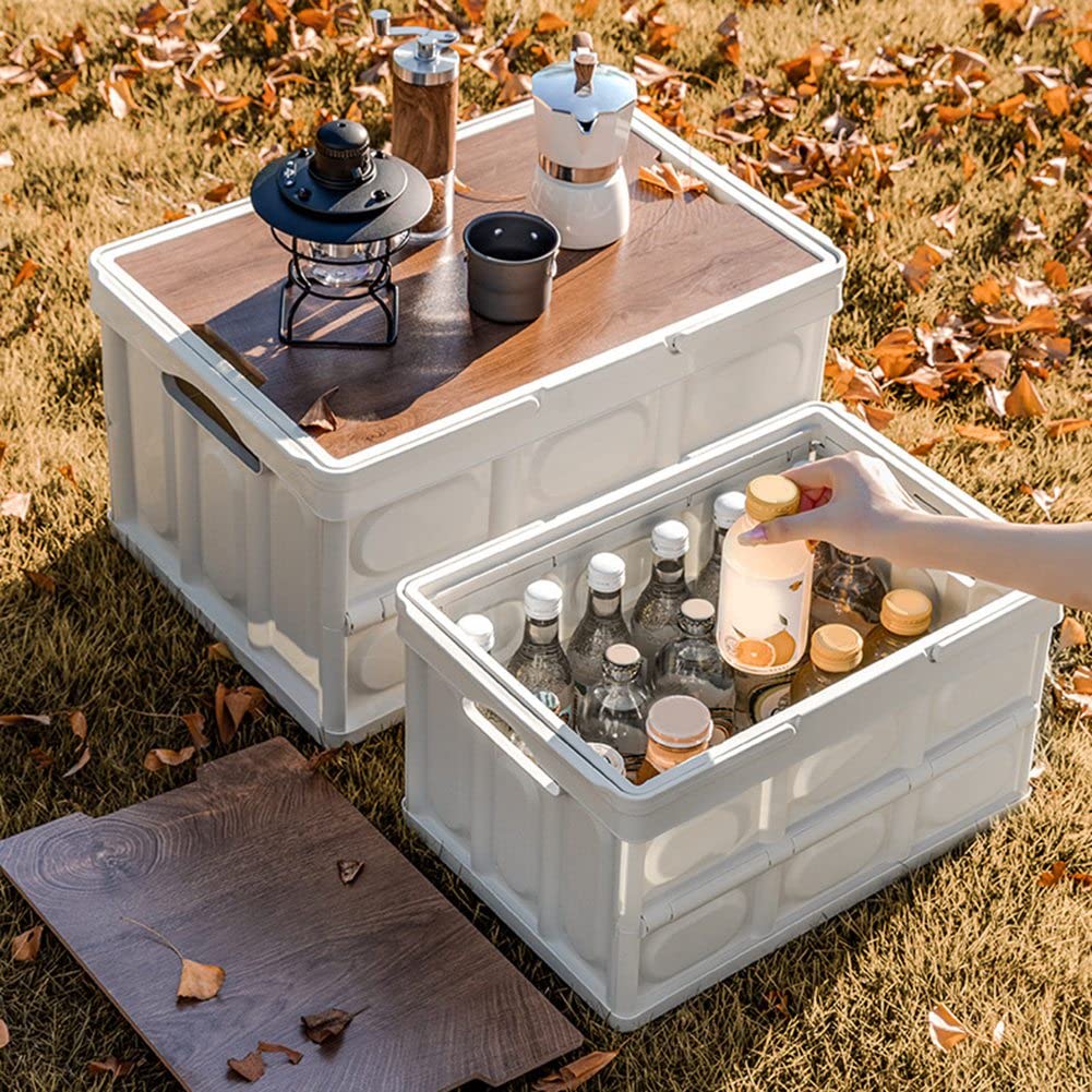 Outdoor Camping Faltbox mit Holzdeckel Auto Aufbewahrungsbox Haushalt Organizer Behälter Outdoor Werkzeugkiste 56L