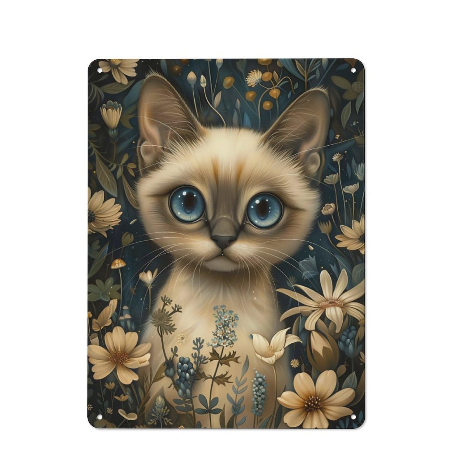 Junmoney Whimsical Siamese Cat Retro Decorative Metal Plaque 40X30cm, Garage Wall Decor For Garage, Workshop, Shed Or Utility Room