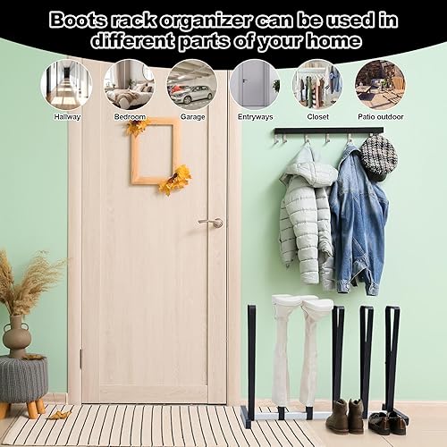 Miniatura 5 de Qunclay 2 soportes de metal modernos para botas altas, almacenamiento negro, organizador de botas independiente, apto para 6 pares de soporte de