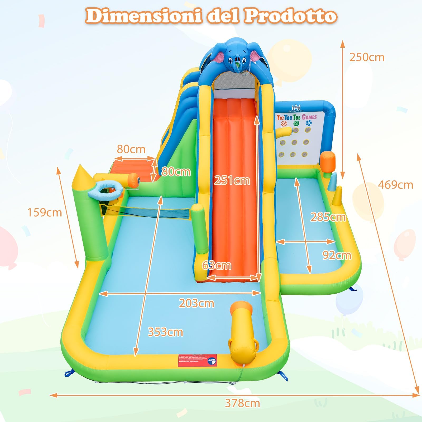 RELAX4LIFE Castillo Hinchable para Niños, Piscina Hinchable con Trampolín, Tobogán con Trepadera y Paso Inferior, Plegable para Exterior (Modelo 12)