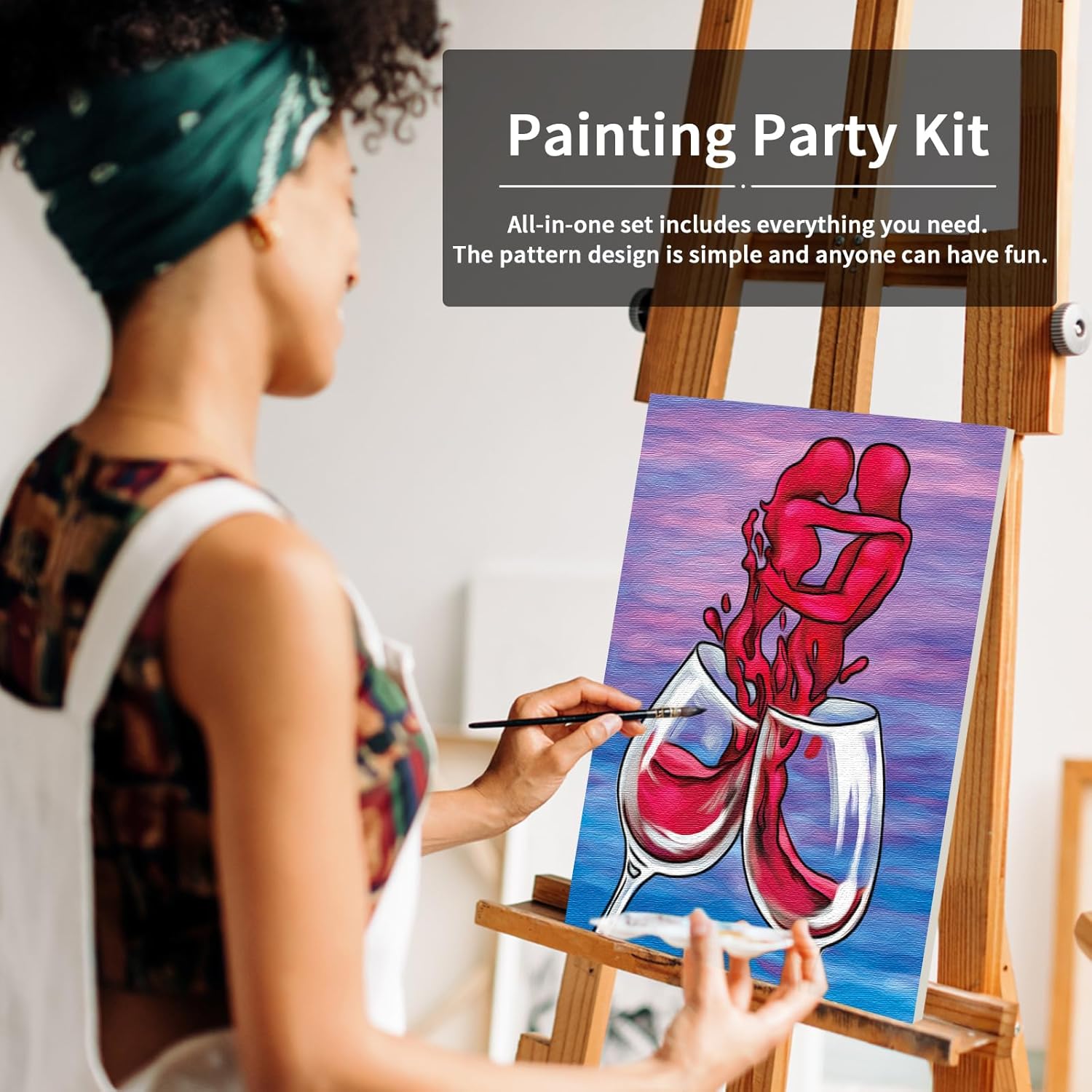 VOCHIC Couple Canvas Painting Kit Pre Drawn Canvas for Painting for Adult Party Kit Paint and Sip Party Supplies Wine Glasses Paint Art Set 8x10 inch Valentine (Pack of 4)