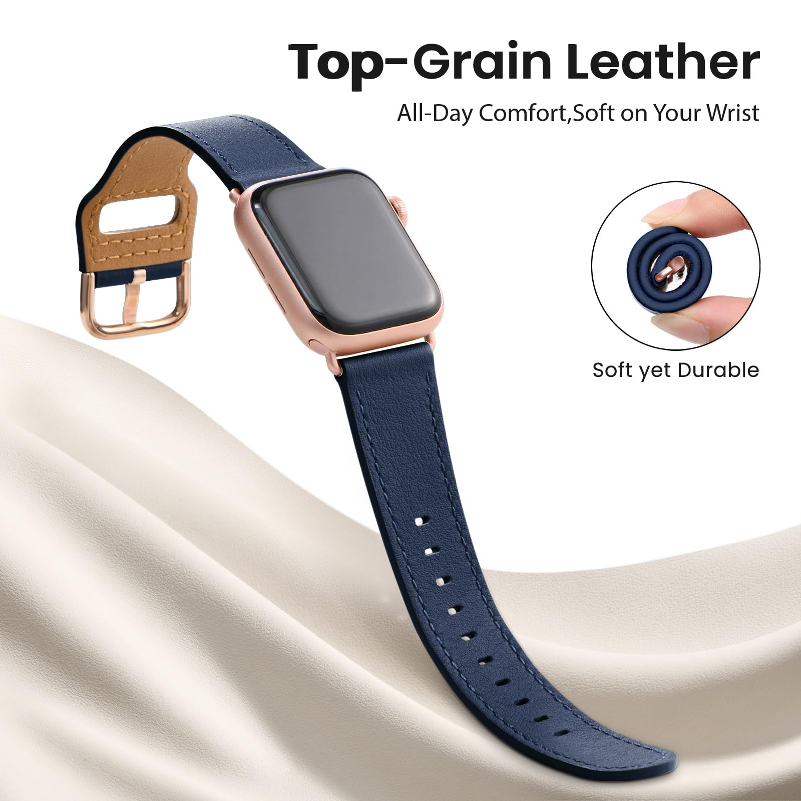 POWER PRIMACY Armband kompatibel mit Apple Watch, 38 mm, 40 mm, 41 mm, 42 mm, 44 mm, 45 mm, 49 mm, genarbtes Lederband, kompatibel mit Herren und Damen, iWatch Serie 8, 7, 6, 5, 4, 3, 2, 1, SE Ultra