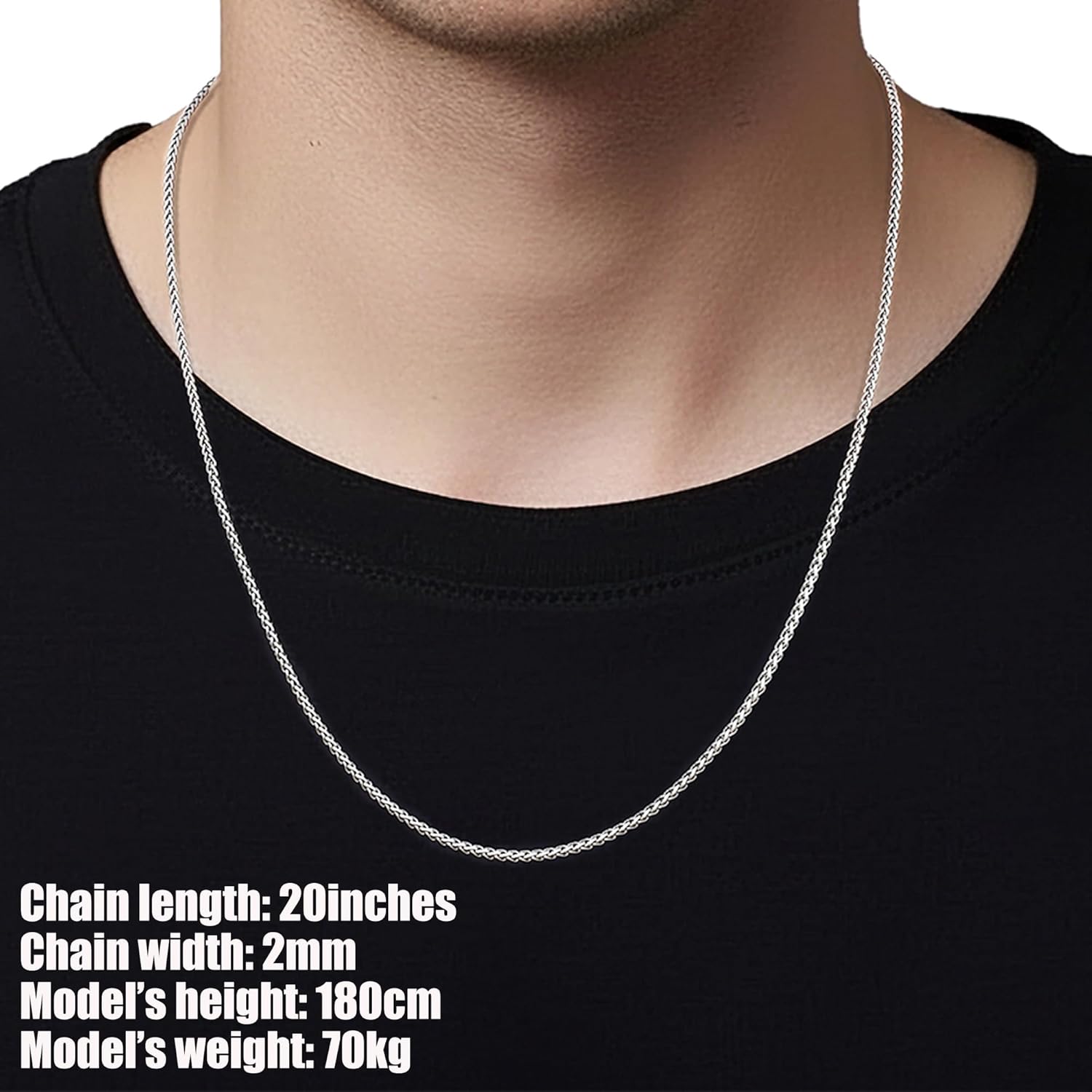Fiusem Wheat Chains for Men and Women, 2/2.5/3/4/5mm Silver Tone/14K Gold Plated/Black Necklace Chain, Stainless Steel Mens Necklace 16-28 Inch - Image 3