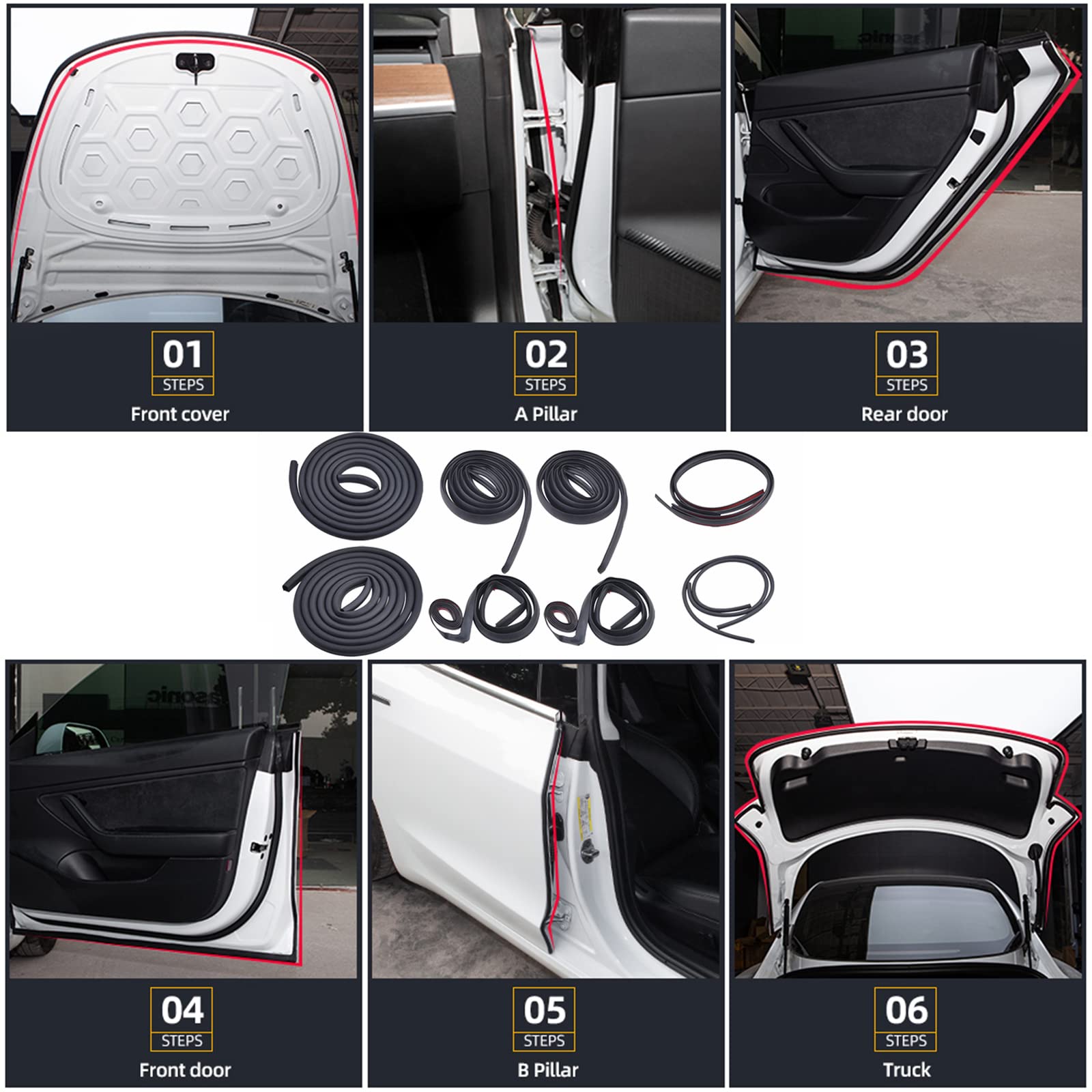 Caoutchouc Epdm Kit Joint Portière Tesla Model 3 - Réduction Bruit Vent Et Isolation - 6 Pièces 2016-2024 Accessoire Tesla