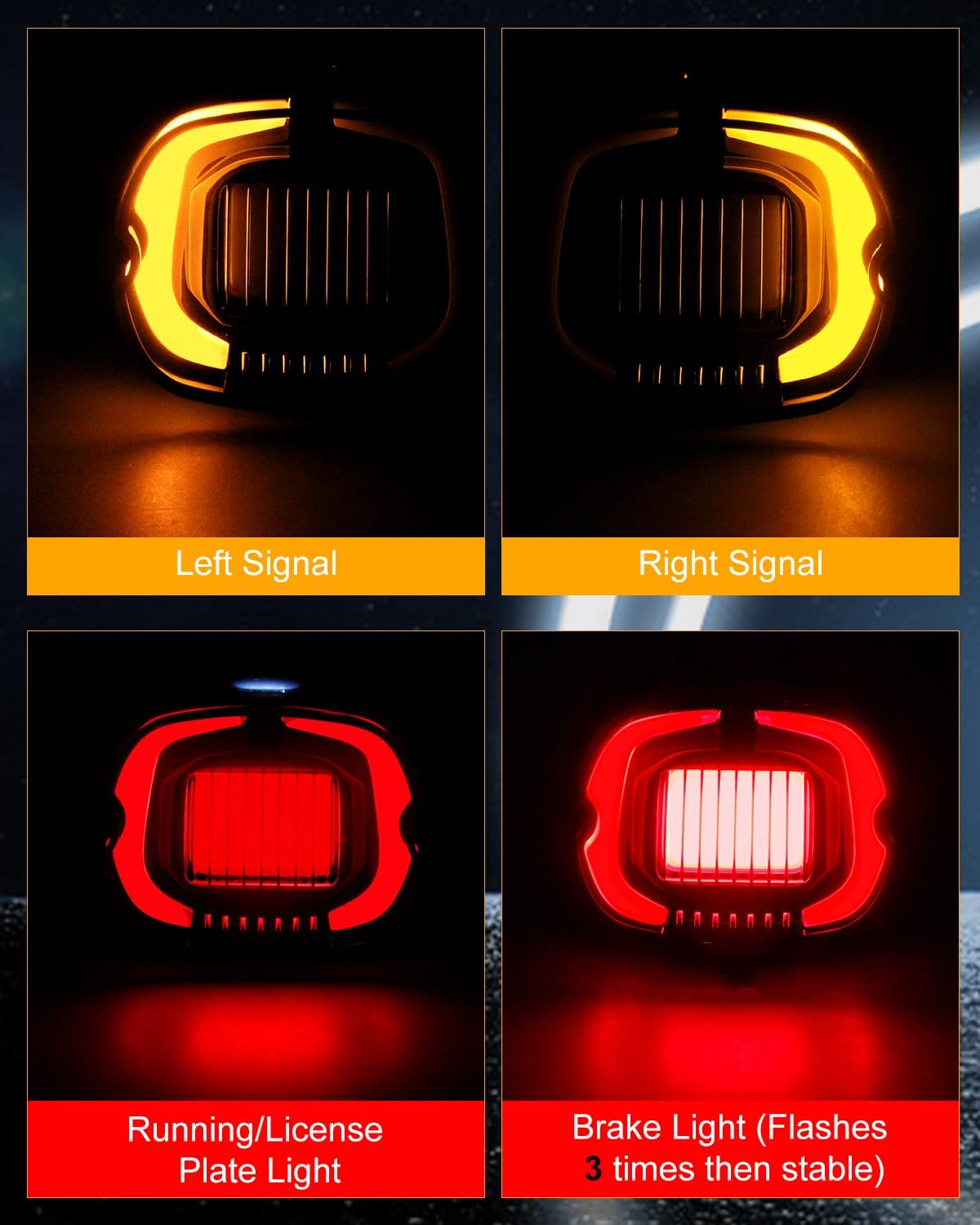 QUASCO LED Strobe Brake Tail Light Rear Turn Signals Smoked Taillight Compatible with Harley Dyna Sportster Road King Electra Glide Heritage Softail Fatboy Touring