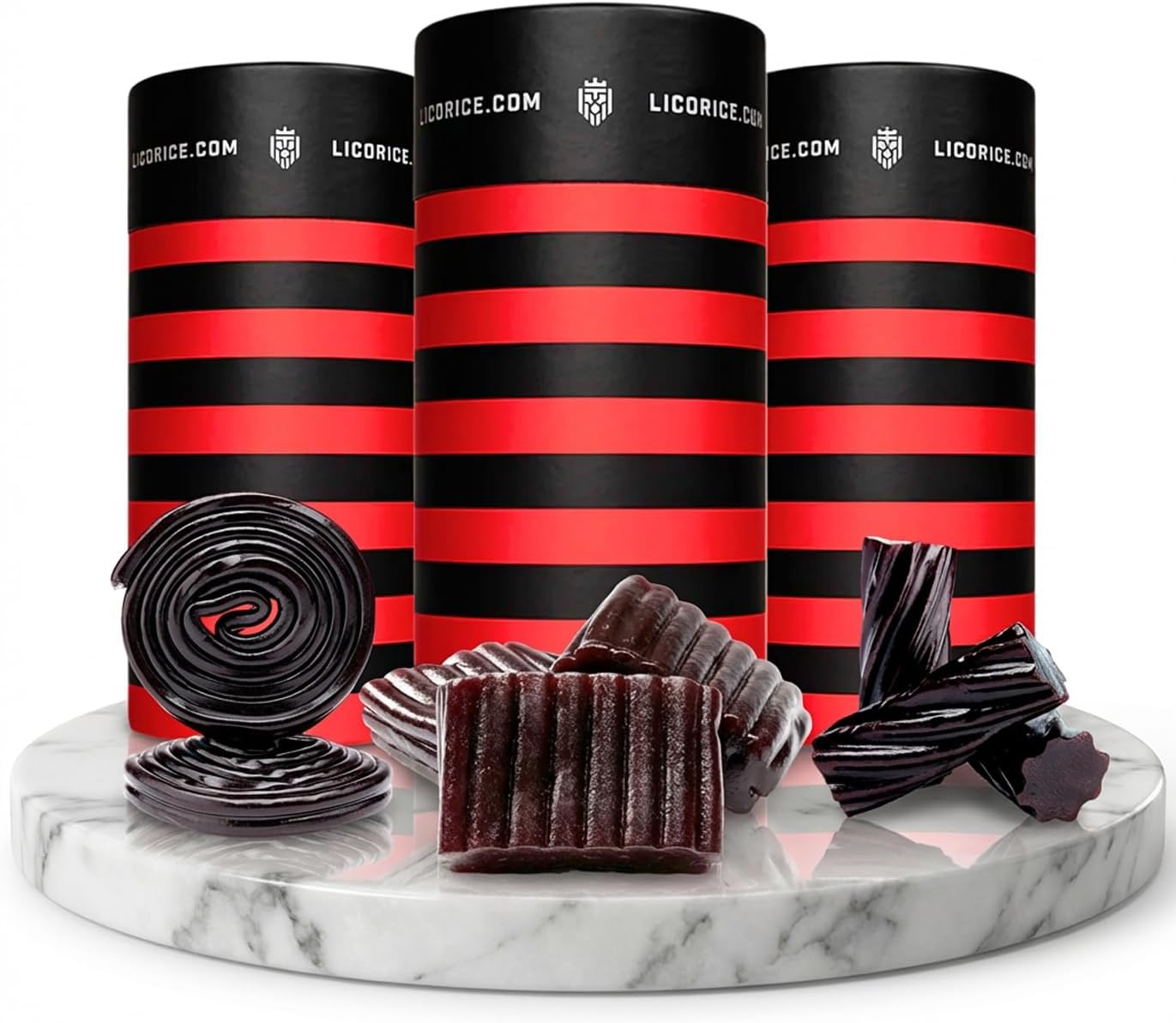 Licorice.com | Candy Gift Box | Soft & Chewy Black Licorice Trio | Australian Sweet & Rich Black Authentic Licorice Spirals & Pillows | Great Gift Idea for Holidays and Birthdays | Pack of 3