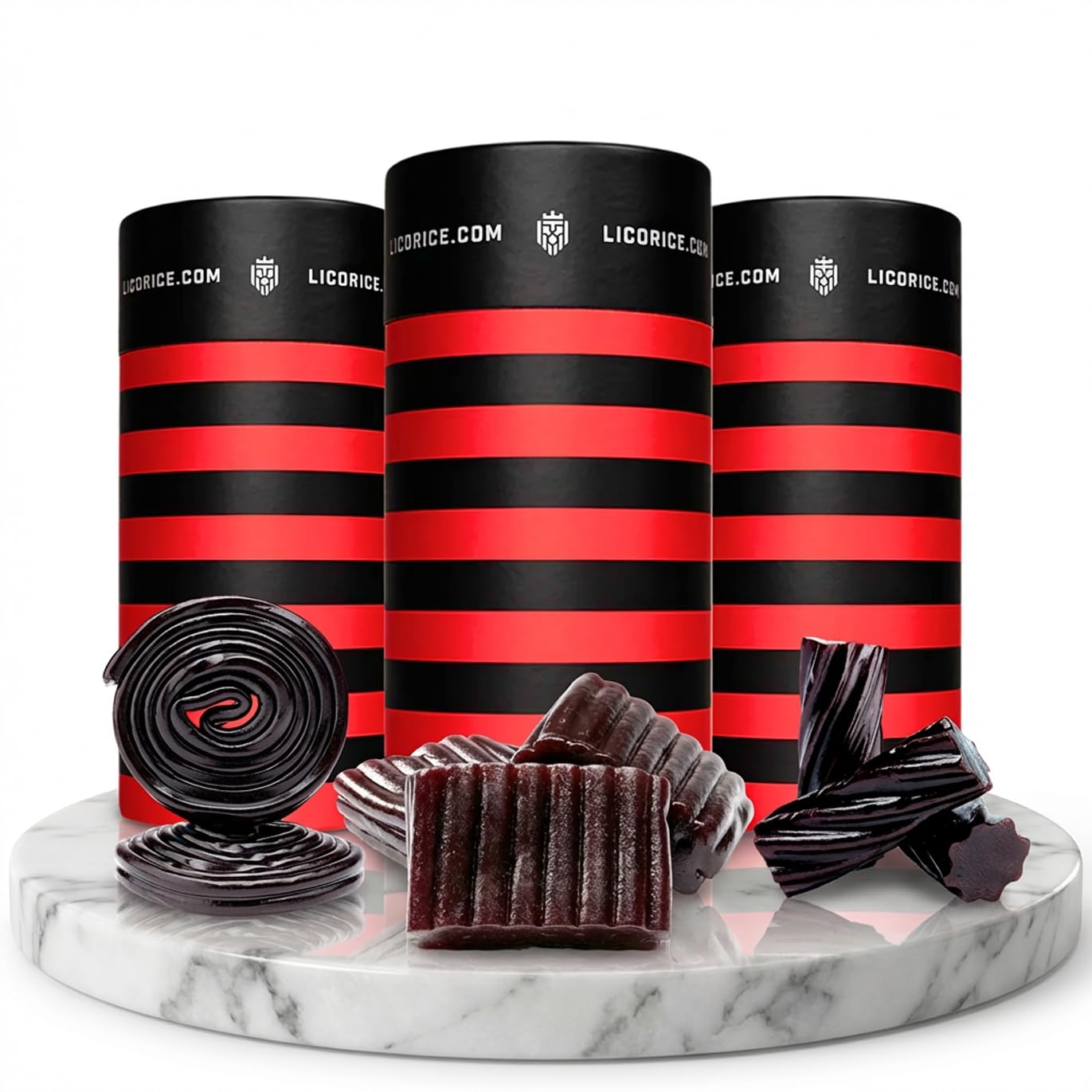 Licorice.com | Candy Gift Box | Soft & Chewy Black Licorice Trio | Australian Sweet & Rich Black Authentic Licorice Spirals & Pillows | Great Gift Idea for Holidays and Birthdays | Pack of 3