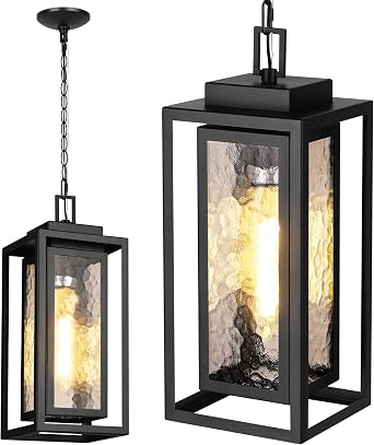 WIHTU 15" Outdoor Pendant Light, Modern Hanging Porch Light, Black