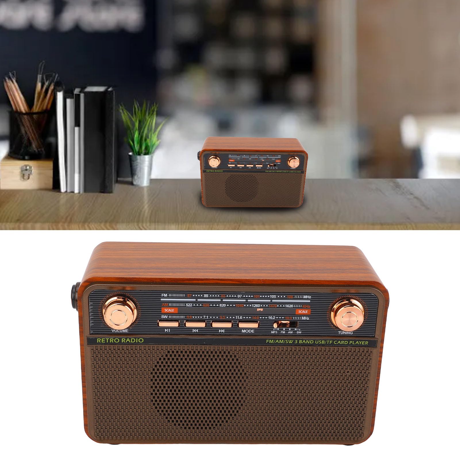 Asixxsix Przenośne Radio, Głośnik Bluetooth 4 w 1 Krystalicznie Czysty Odbiór FM Przenośny, Dłuższy Czas Rozrywki Radio z Długimi Antenami Teleskopowymi do Joggingu (wtyczka UE)