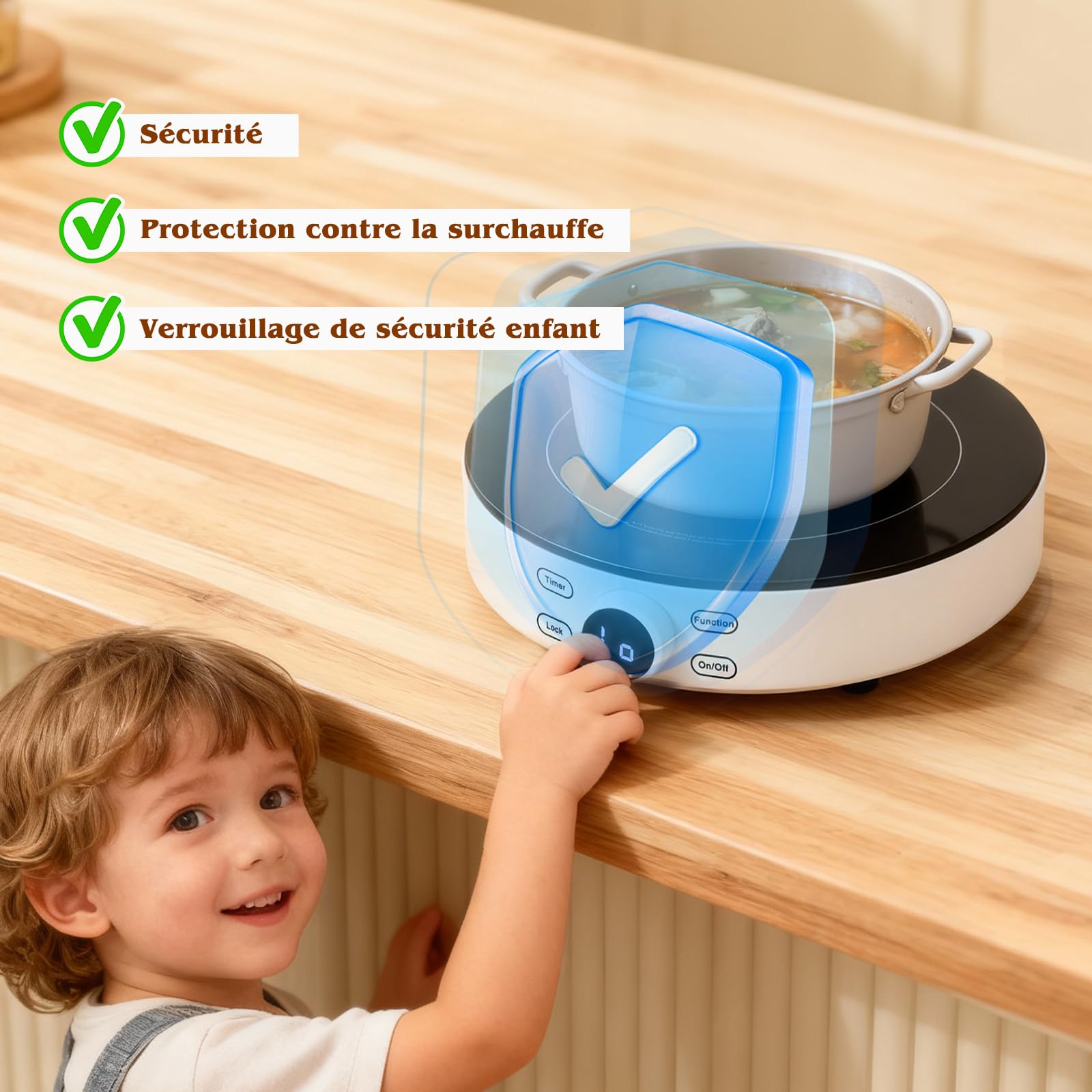 Aigostar Cookmate - Plaque à induction portable de 2000W. Design rond exclusif , 9 niveaux de puissance, minuterie avec arrêt. Convient aux récipients compatibles avec l’induction de 12-26 cm.