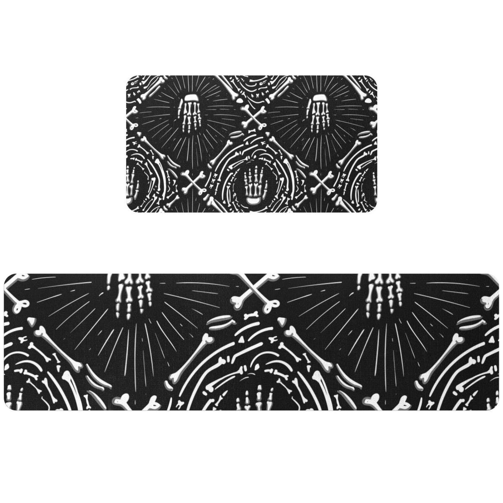 Tapis de cuisine Halloween pour couloir et buanderie, duo de tapis antidérapants tête de mort