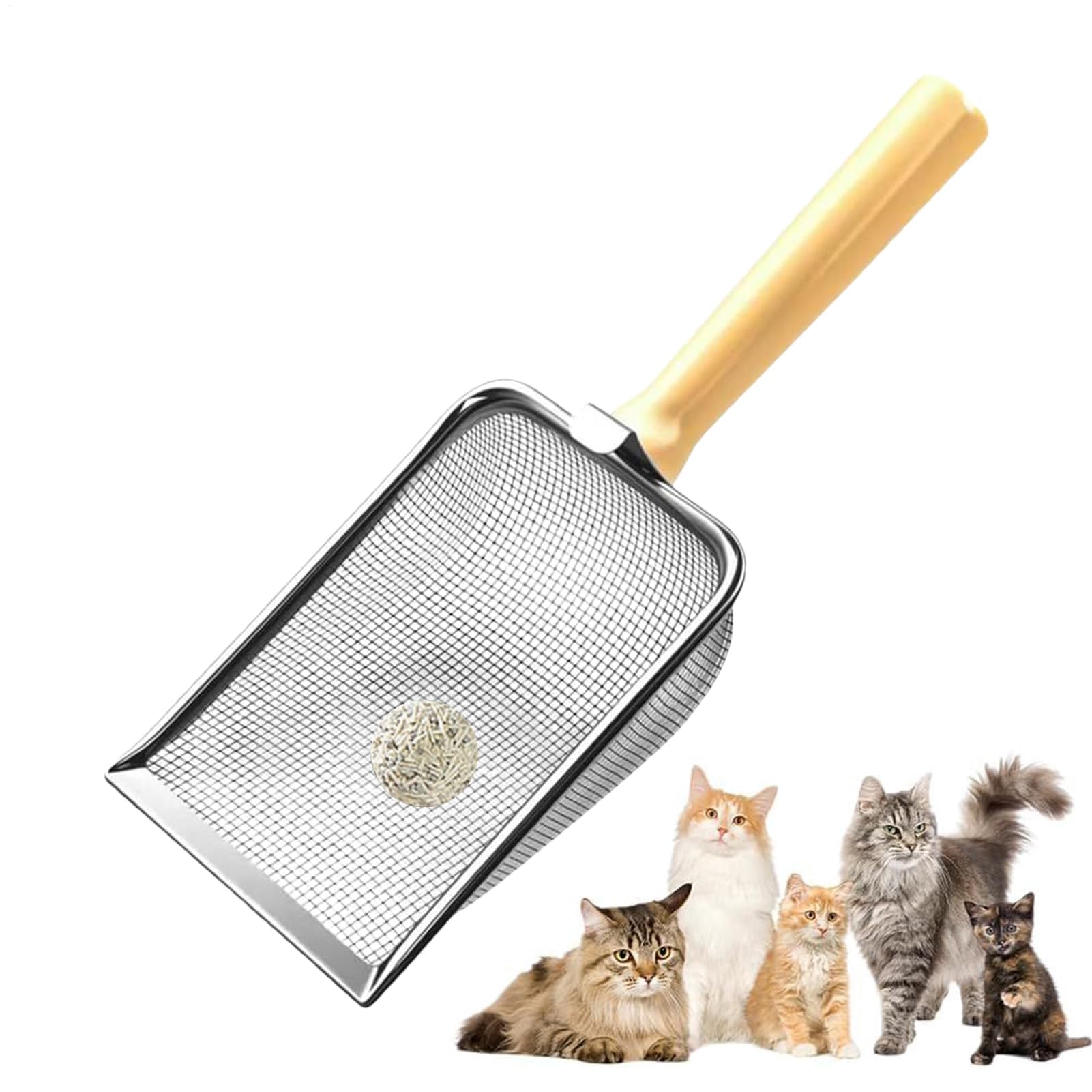 Paletta per lettiera, Paletta a Rete, Manico Comodo, Pala in Acciaio Inossidabile for Famiglie con più Gatti, Piccoli Animali da Cortile(B)
