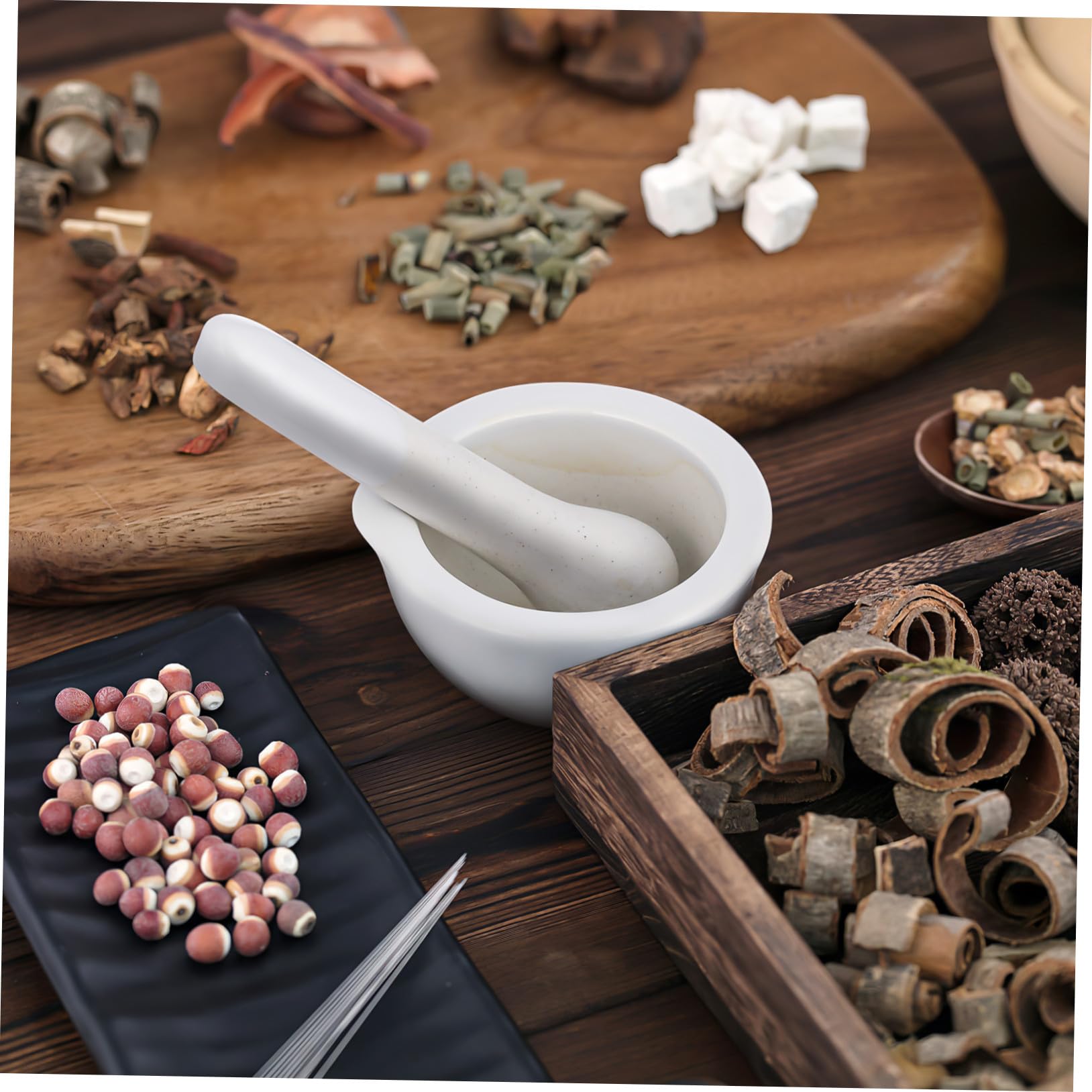 Juego de 2 Morteros de Porcelana Redondos para Moler Especias y Medicinas Acabado Artesanal y Diseño Elegante para Cocina y Uso Científico