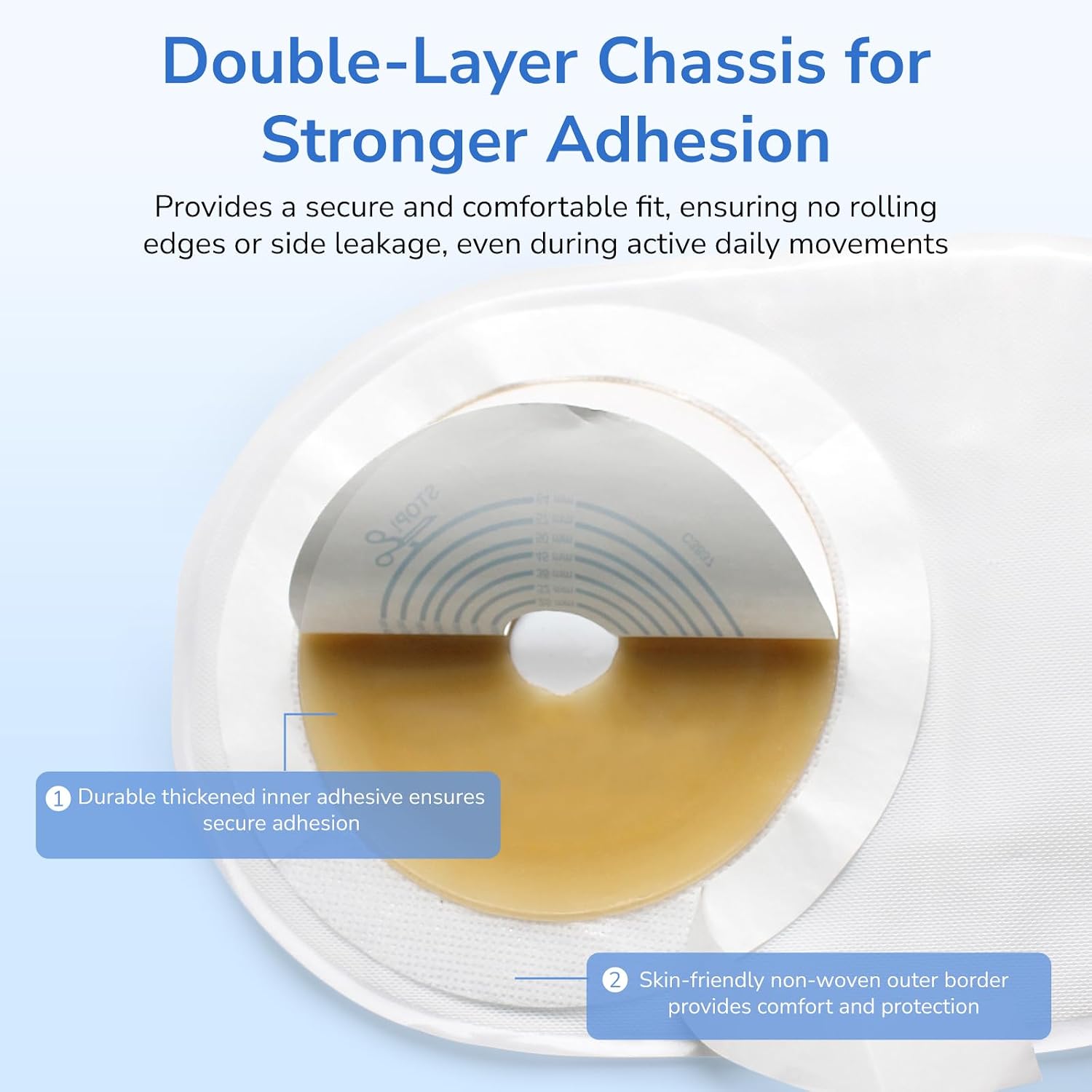 Colostomy Bags 1-Piece Drainable System, 12" Length, Tape Collar with 1-Sided Comfort Panel, Tail Clip, Transparent, 3/4"–2-1/2" Stoma Opening, Pack of 10