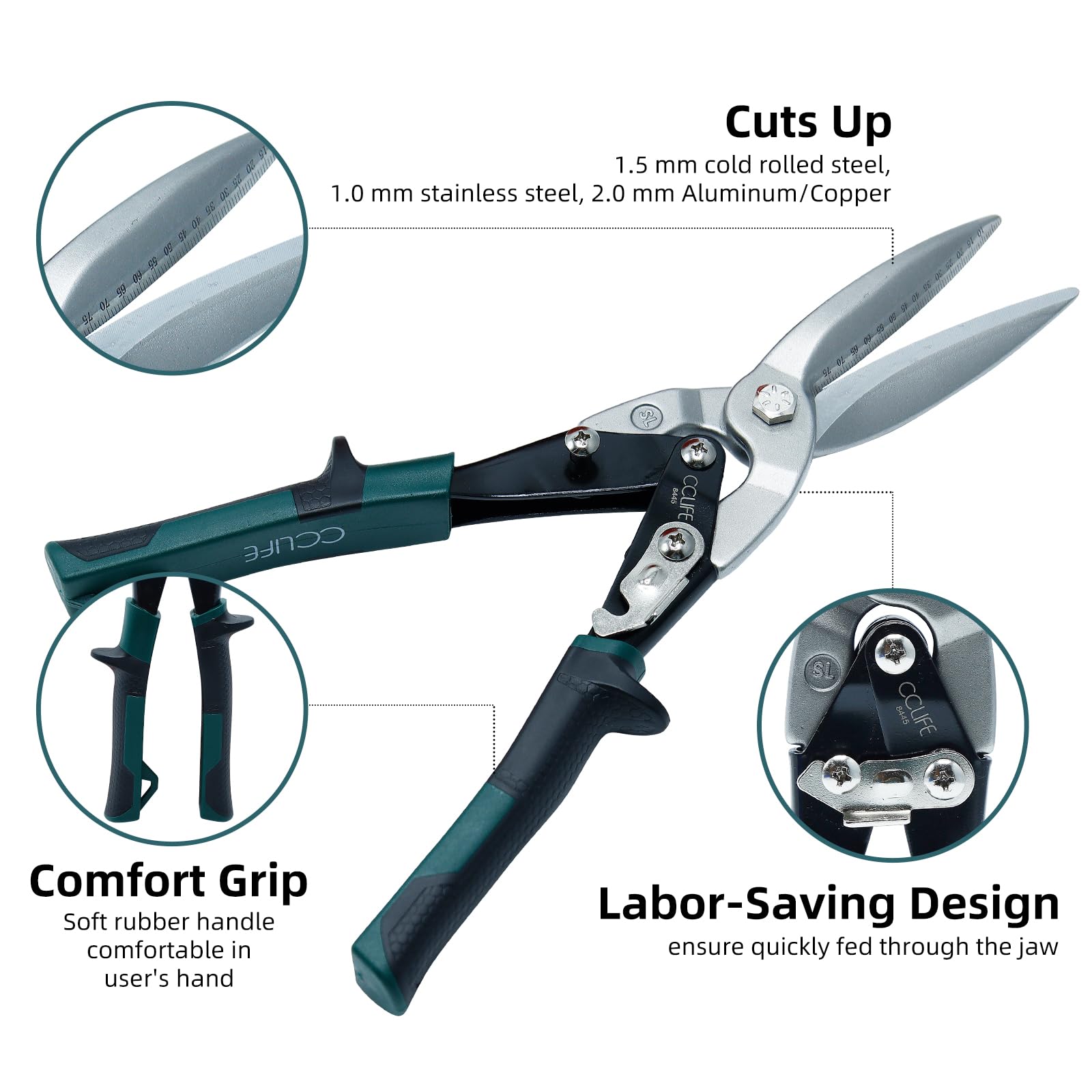 CCLIFE Cesoia per Lamiera CR-MO Aviation Snips Taglio Dritto Sinistro e Destro 80mm 2mm