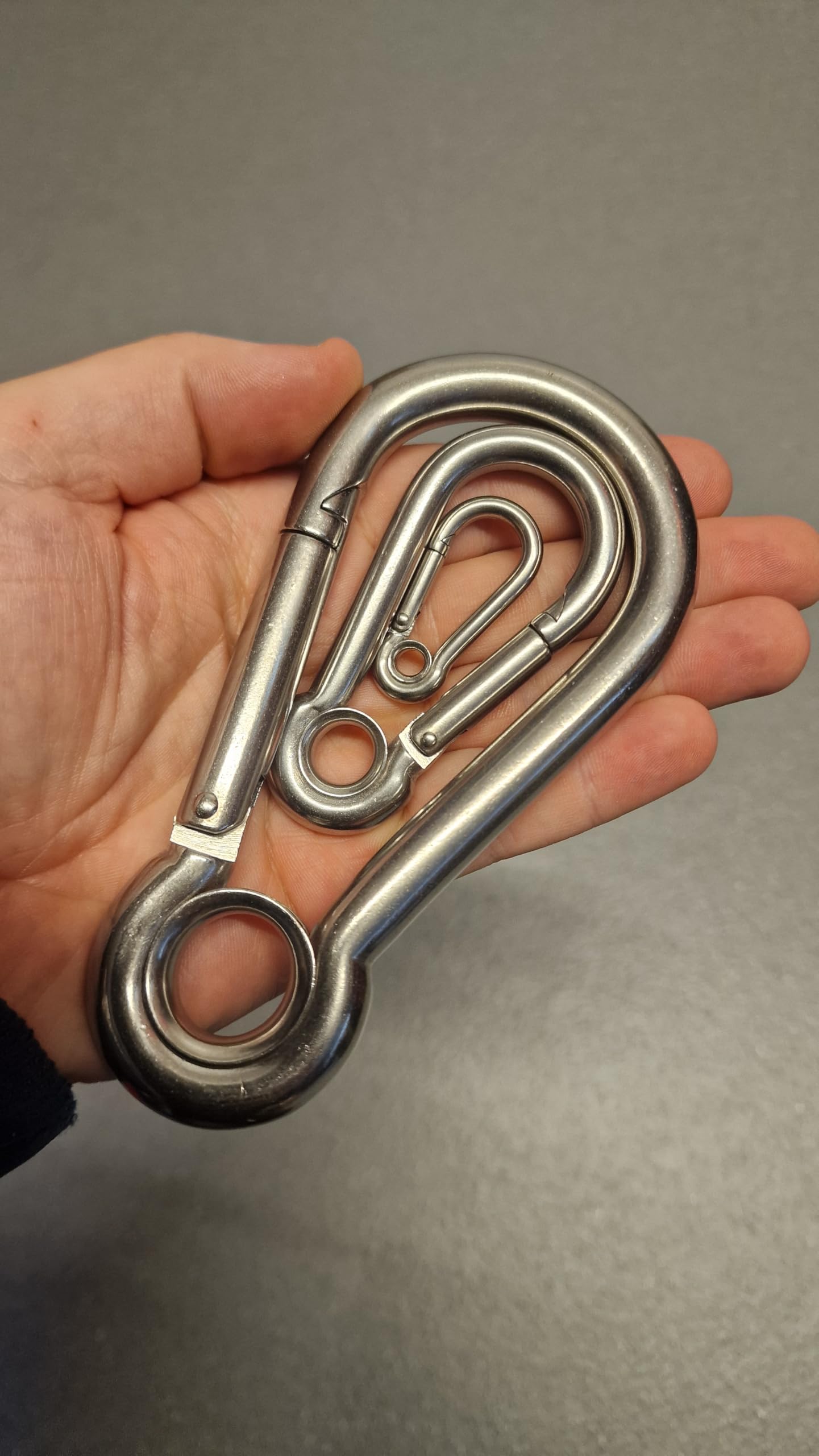 Pack of 2 - Carabiner Snap Hook with Eyelet 316 A4 Stainless Steel 50mm, 60mm, 70mm, 80mm, 100, 120mm, 140mm