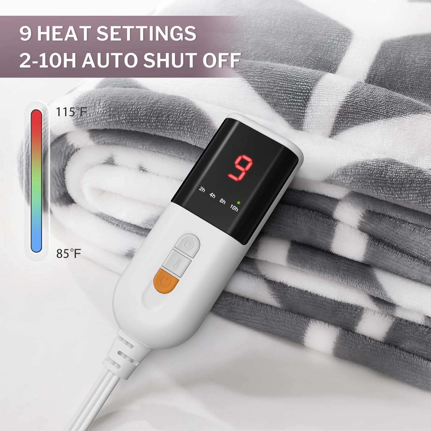 VENTIMI Electric Blanket Heated Throw, 72" x 84" Heated Blanket with 9 Heat Levels & 2 to 10 Hours Auto Off, Fast Heating Blankets with ETL & FCC Certification, Grey - Image 2