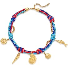 Gold Sea Shell Charms Necklace For Women With Trendy Hand Braided Rope Seashell Conch Necklace Summer Beach Necklaces Fashion Starfish Necklaces Jewelry Gift