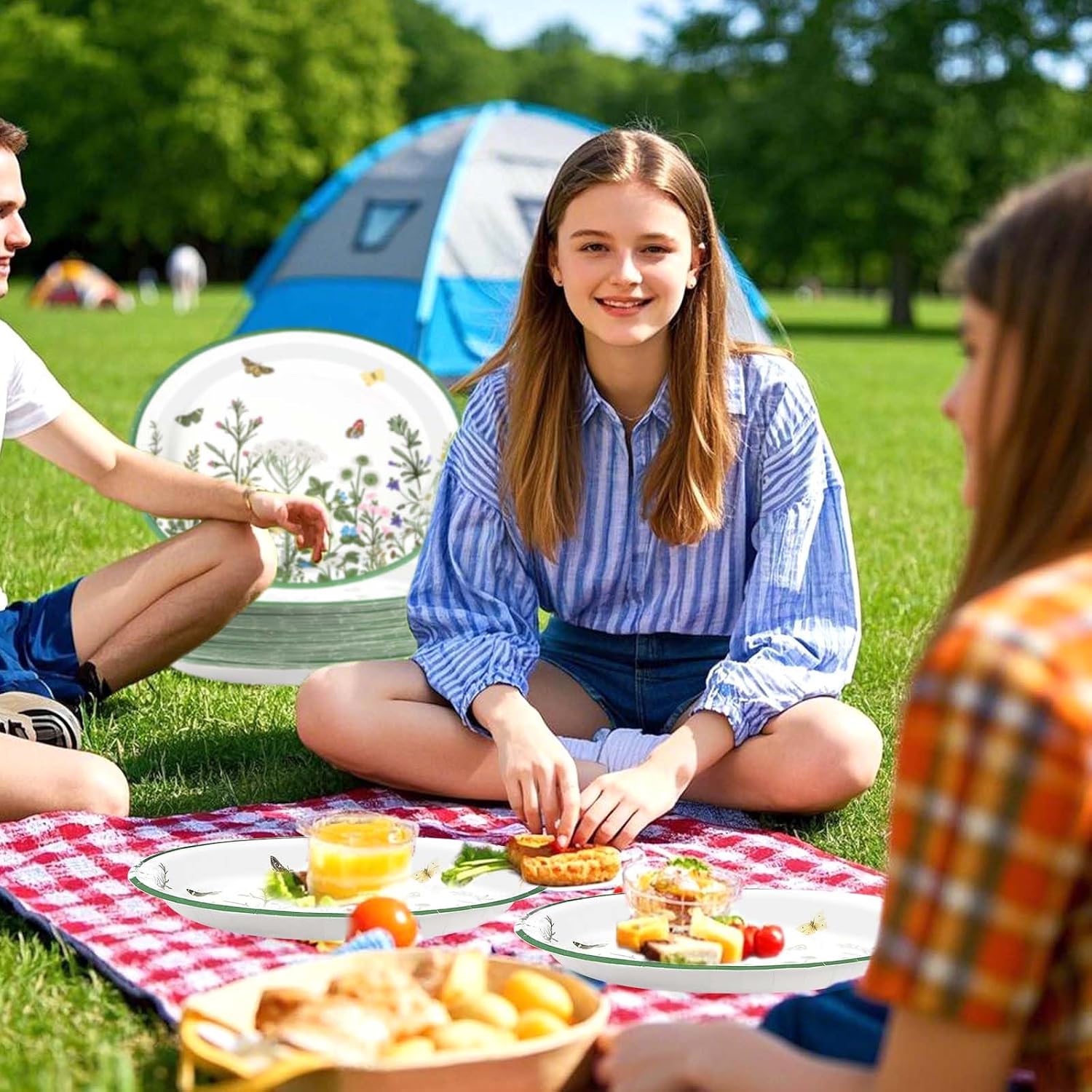 50Pcs Wildflower Oval Paper Plates 10" x 12" Large Disposable Heavy Duty Vintage Green Wildflower Platters Spring Butterfly Flowers Dessert Plates for Seasonal Lunch Dinner Tea Picnic Party Supplies